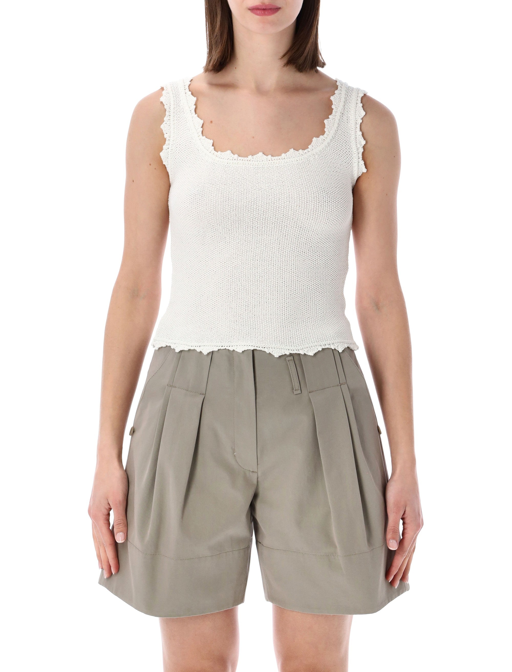 Low Classic Lace-Trim Sleeveless Knit Top White Polyester