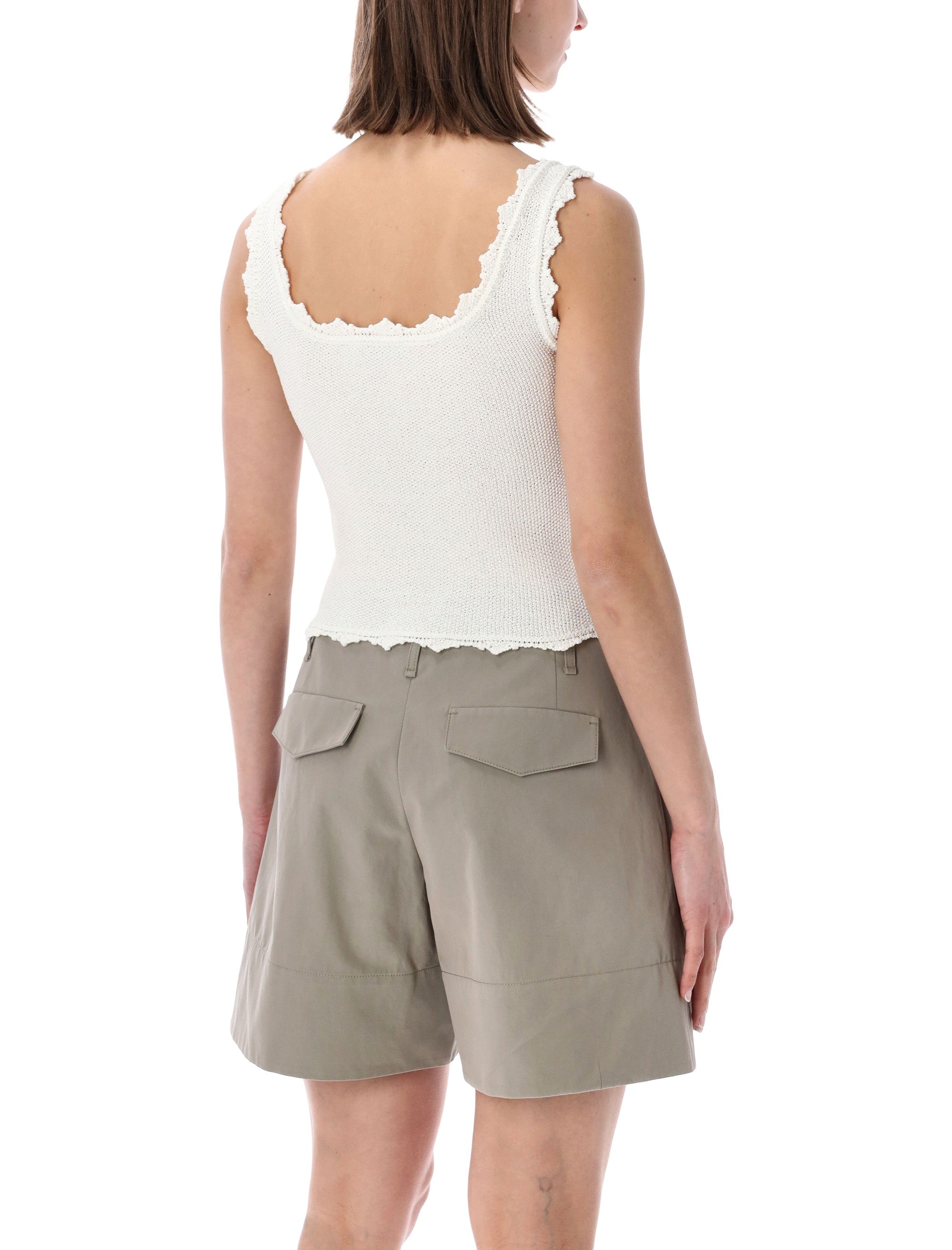 Low Classic Lace-Trim Sleeveless Knit Top White Polyester