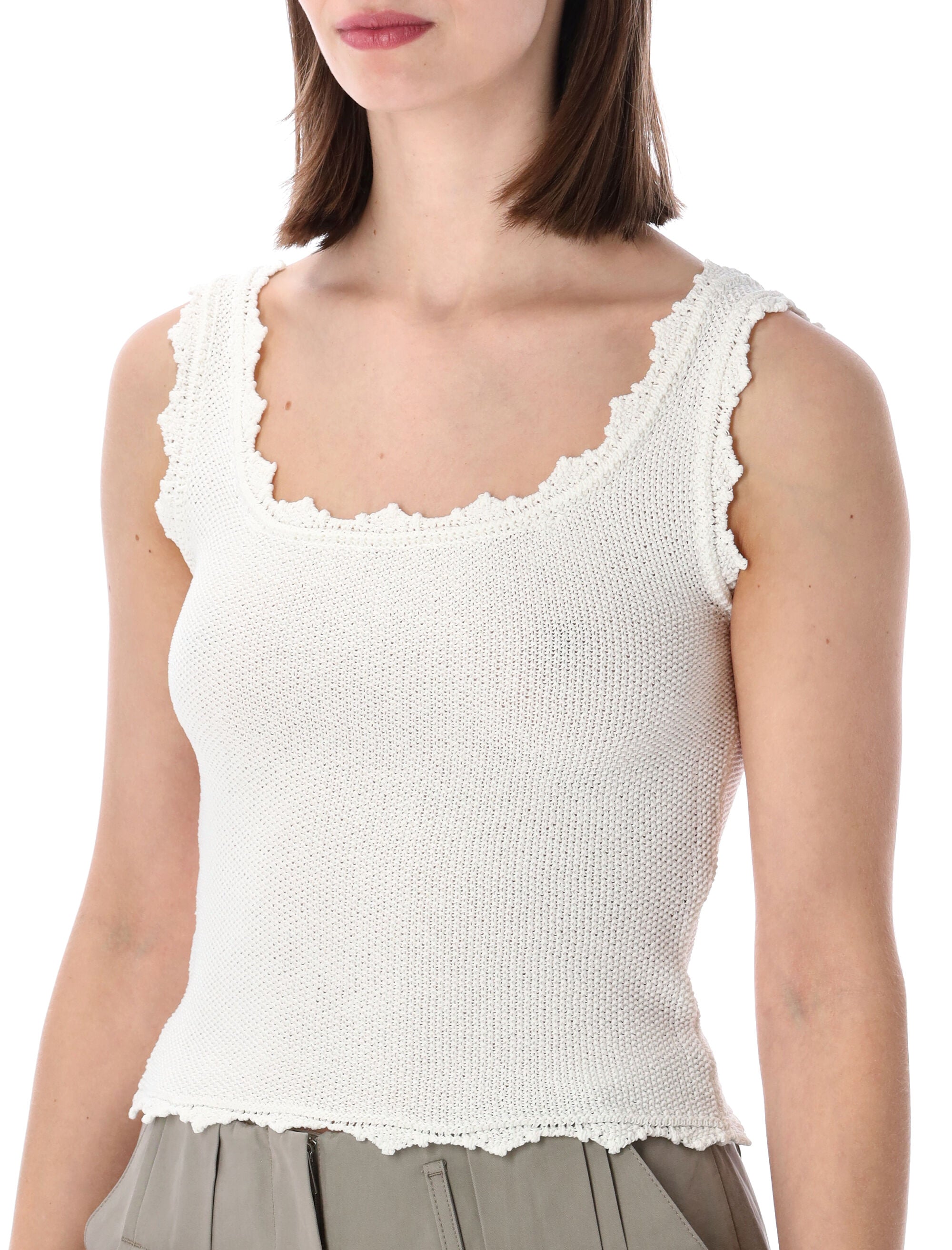 Low Classic Lace-Trim Sleeveless Knit Top White Polyester