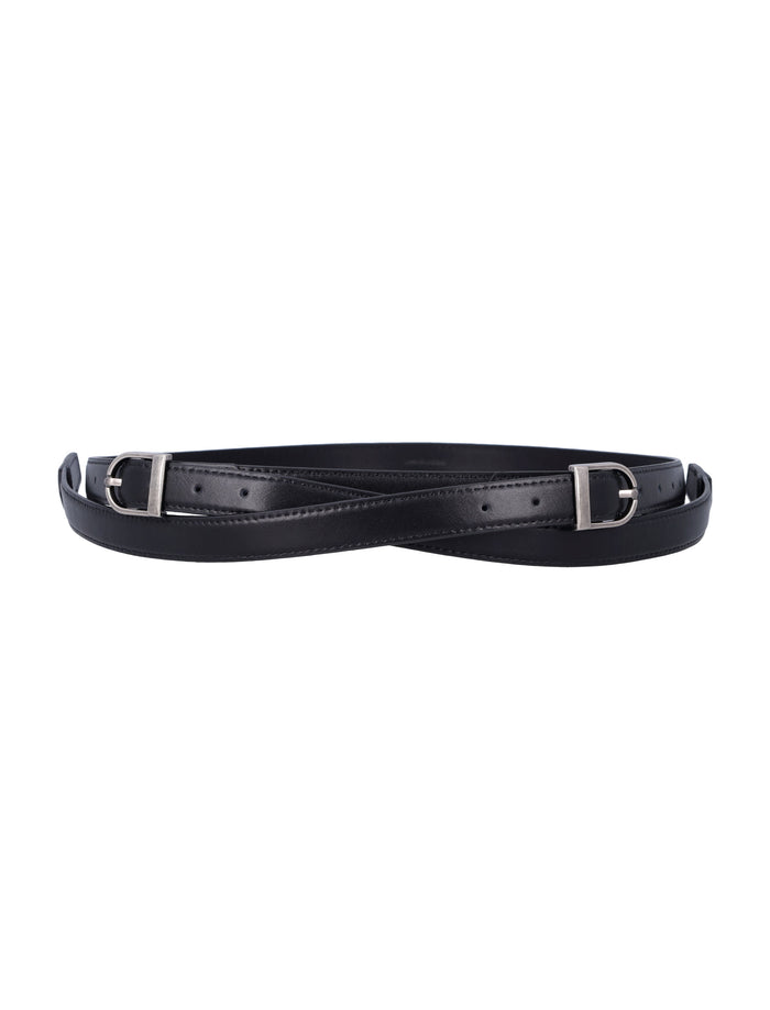 Low Classic leather two-way buckle belt Black Cow