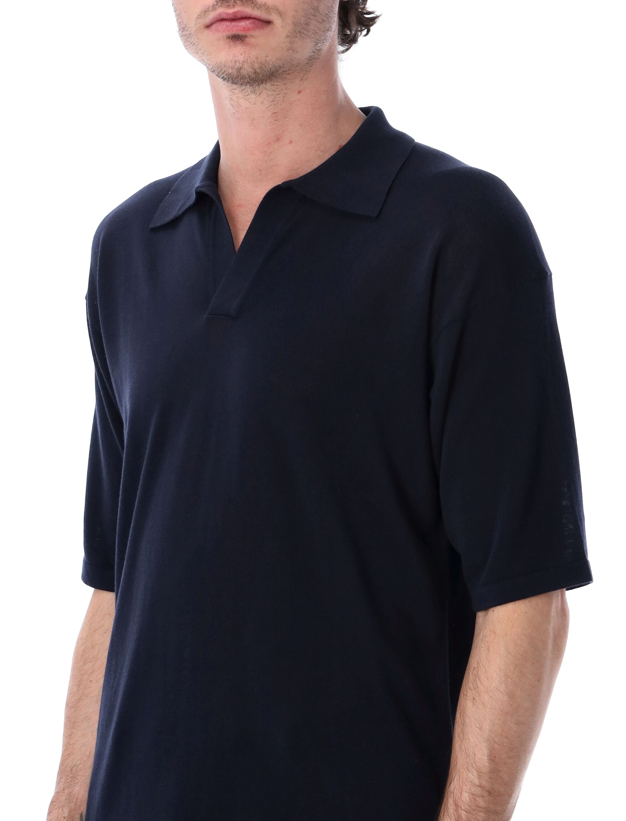 Roberto Collina Cotton Crêpe Polo Navy T-shirt
