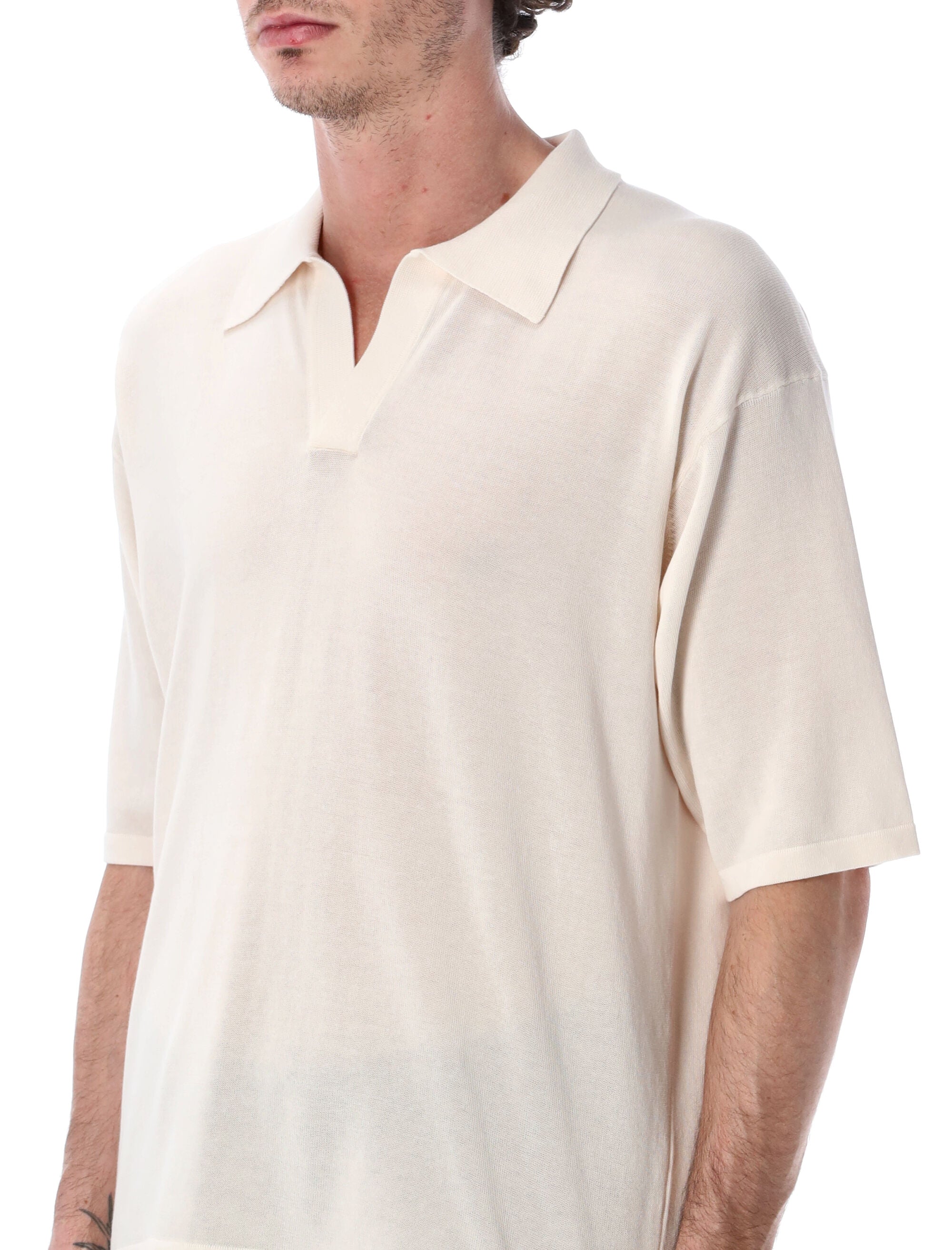 Roberto Collina Cotton Crêpe Polo Ecru T-shirt