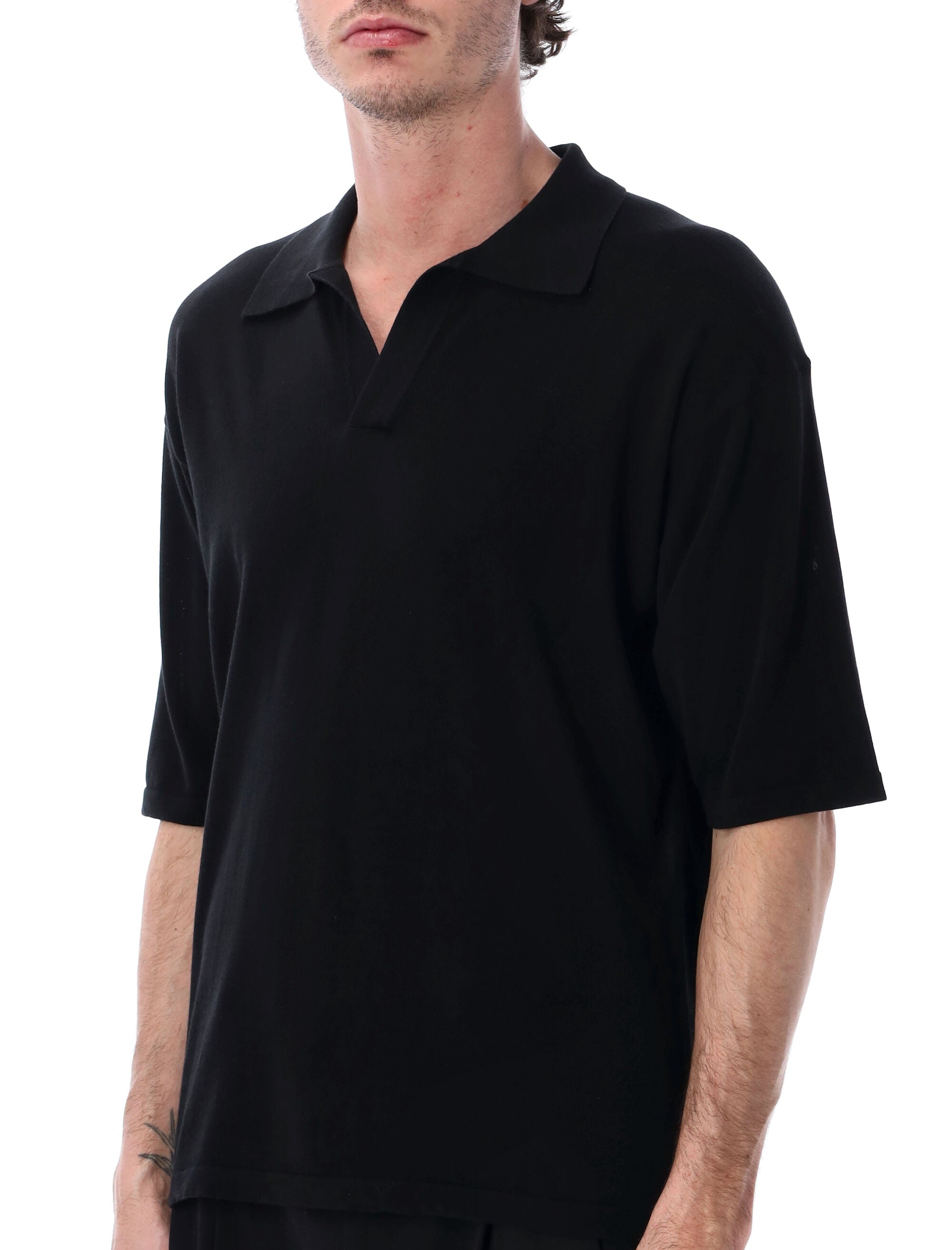 Roberto Collina Cotton Crêpe Polo Black T-shirt