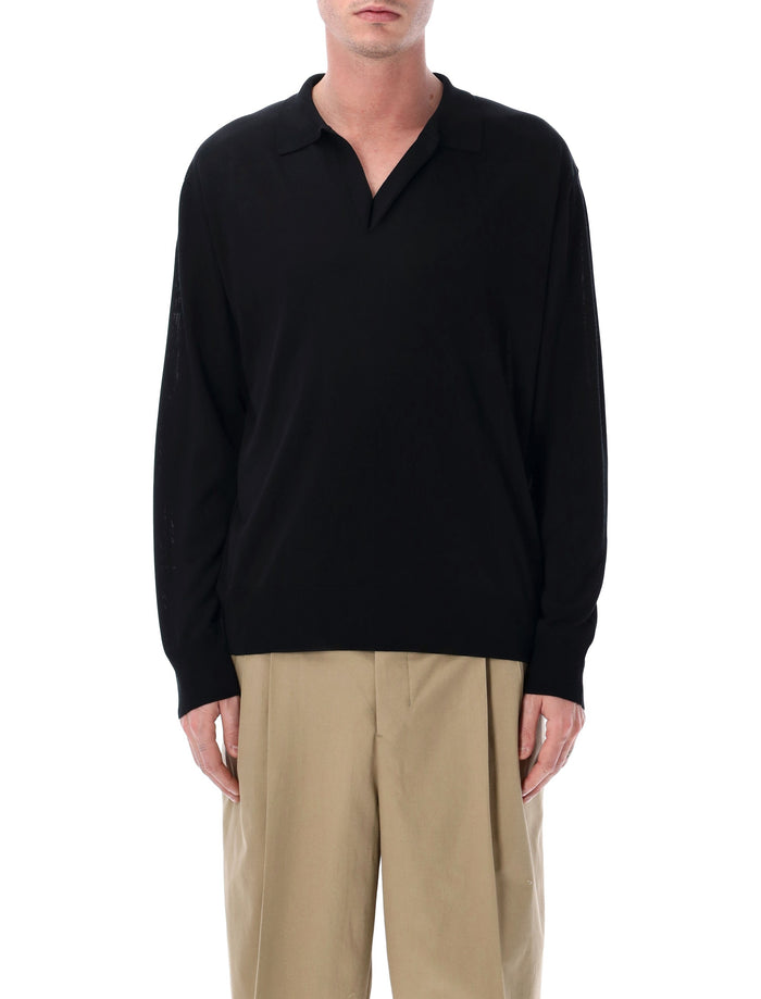 Roberto Collina Long Sleeve Knit Polo Black Viscose Sweater