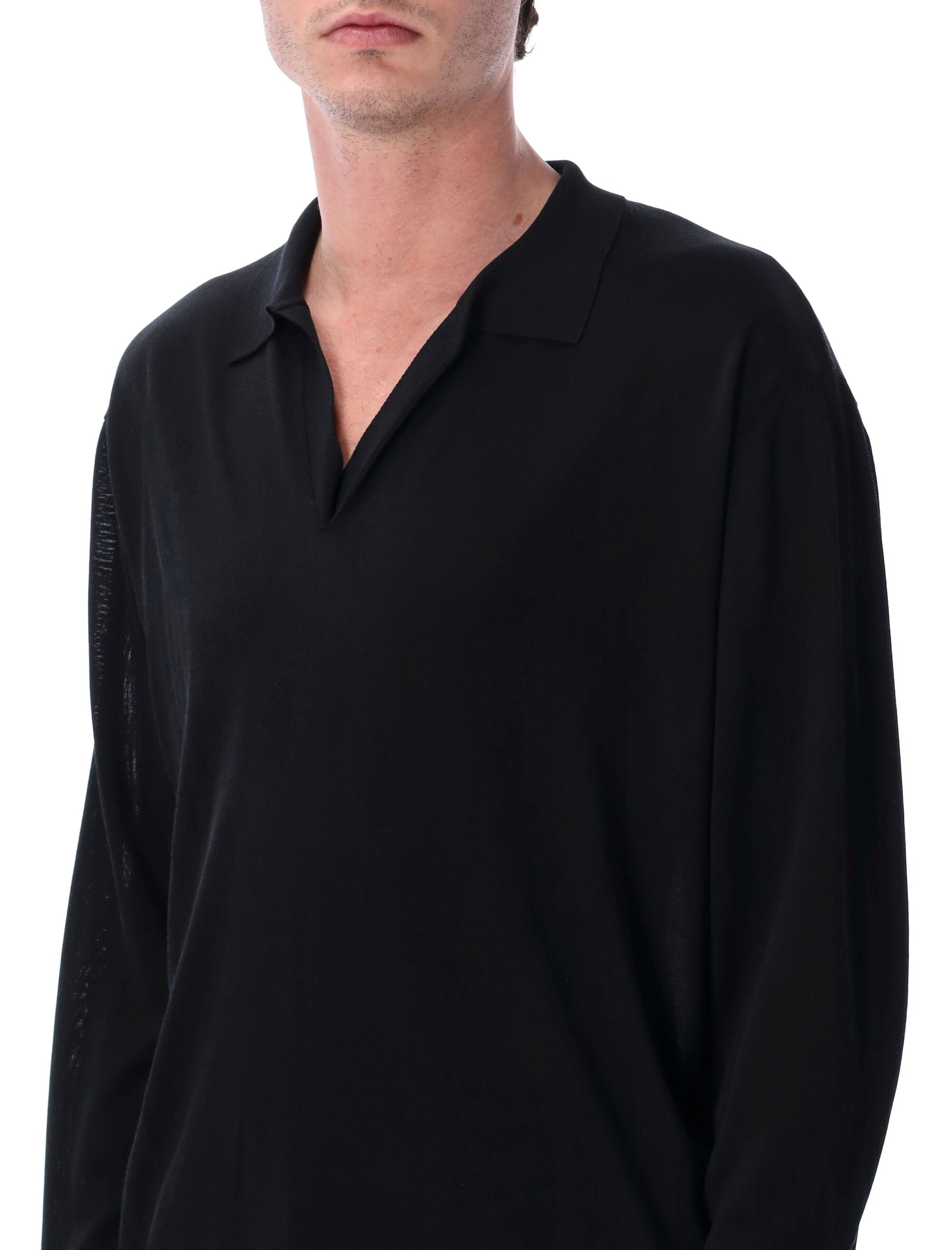 Roberto Collina long sleeve knit polo Black Viscose Sweater