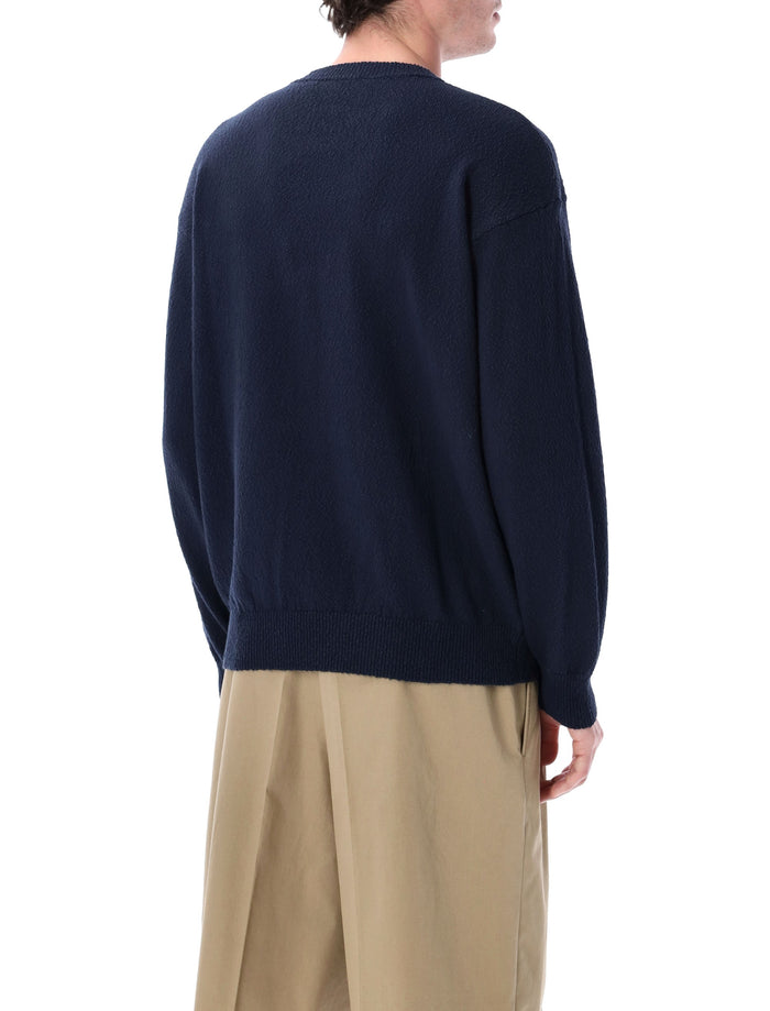Roberto Collina irregular texture crewneck sweater Navy Cotton