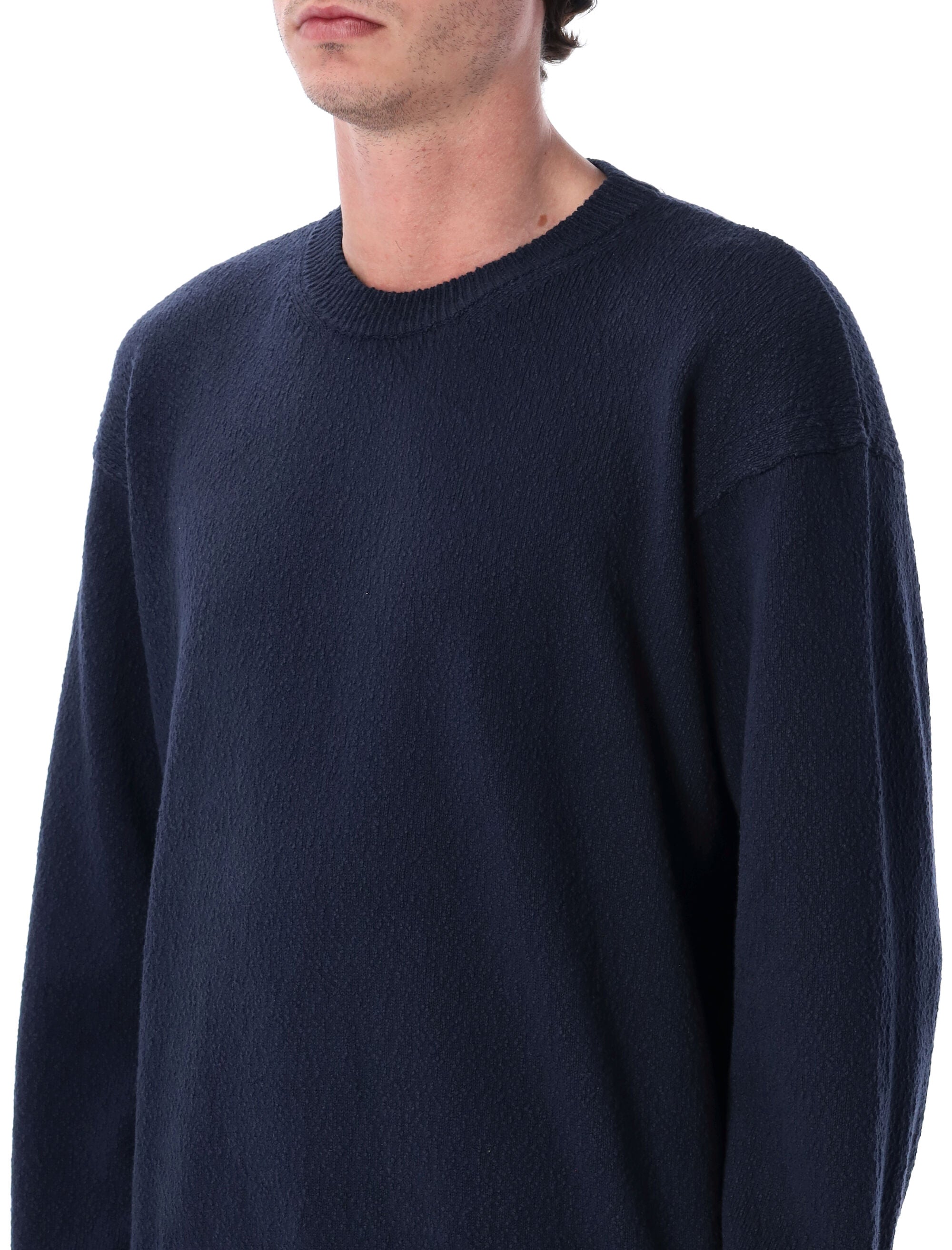 Roberto Collina irregular texture crewneck sweater Navy Cotton