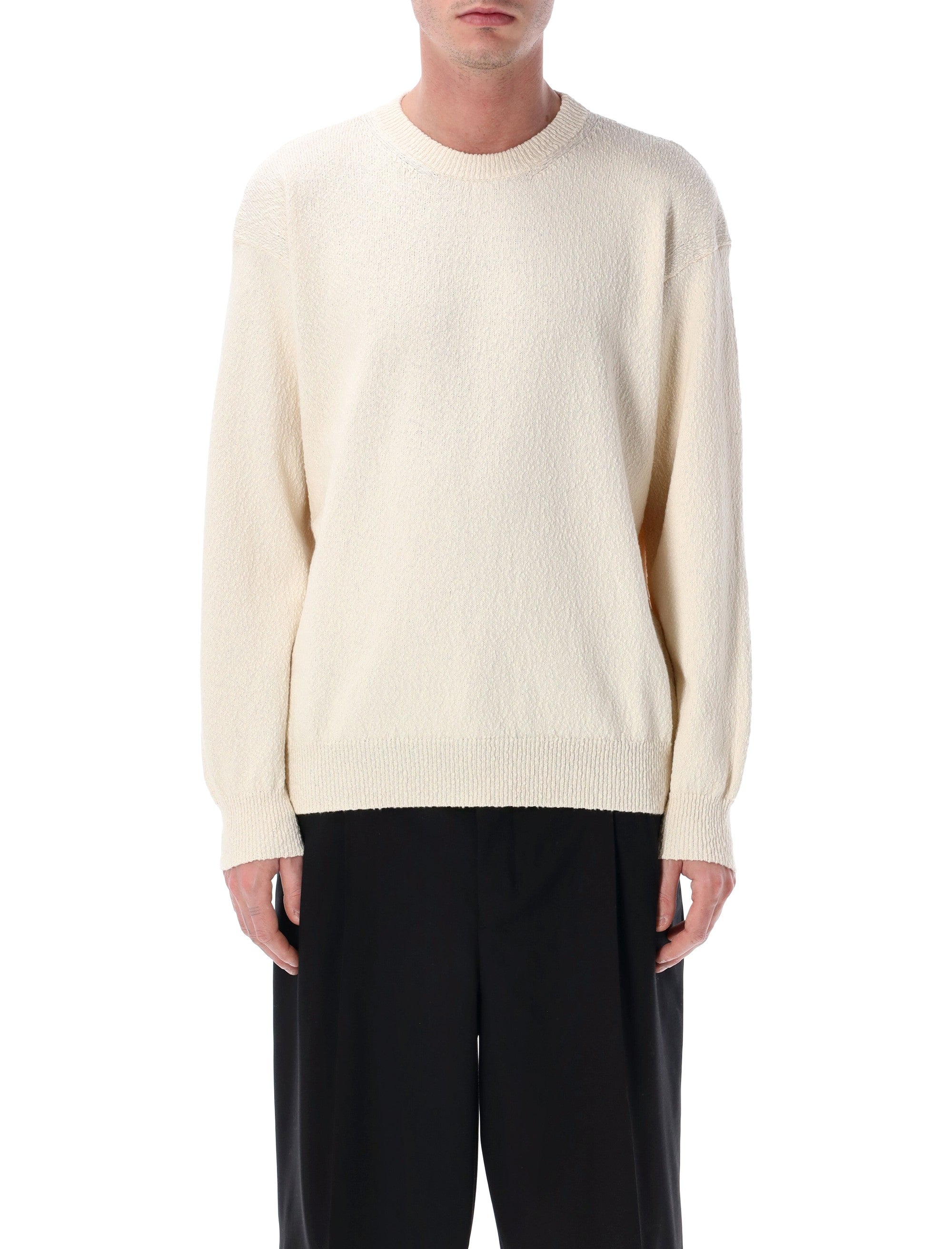 Roberto Collina Irregular Texture Crewneck Sweater Ecru Cotton