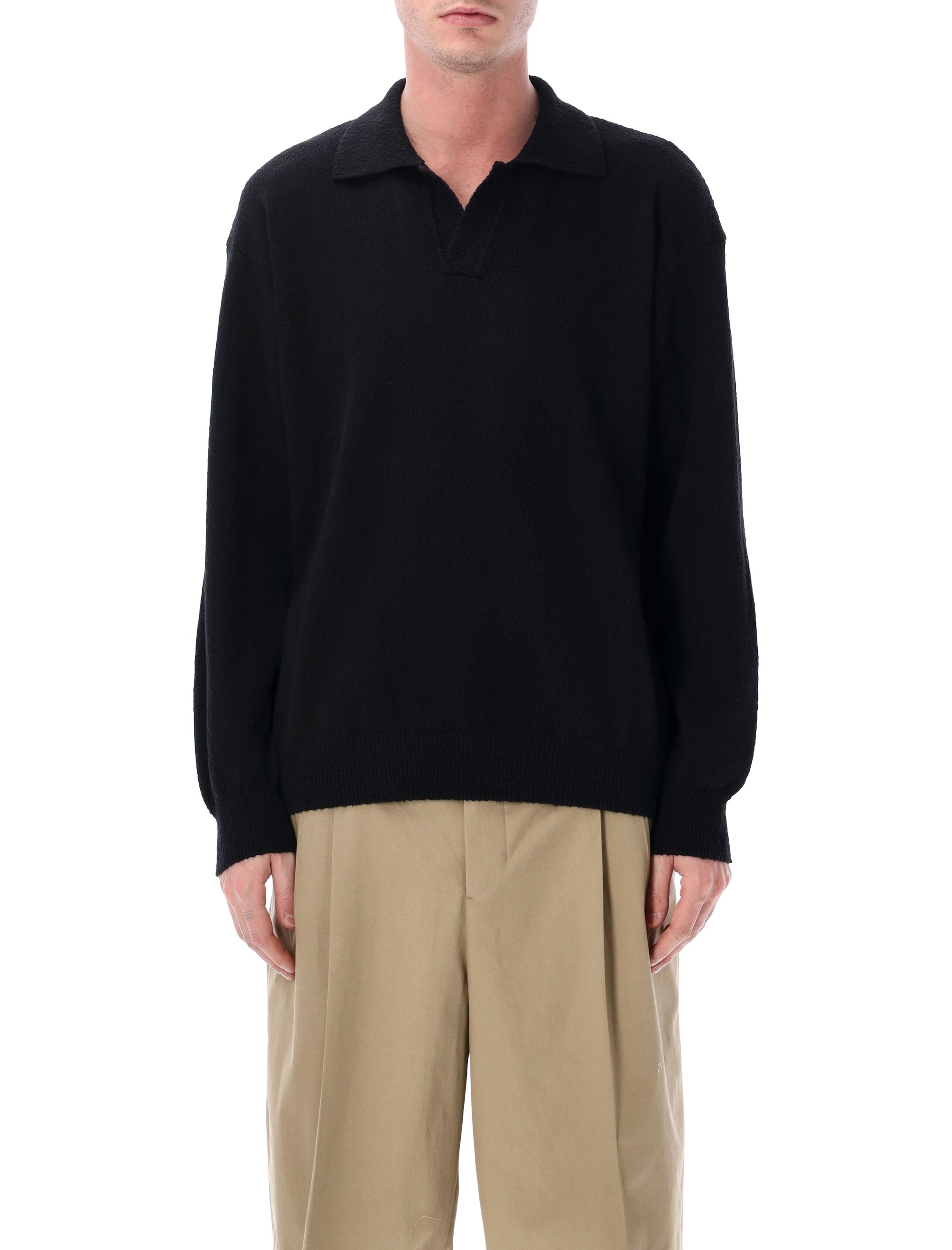 Roberto Collina irregular texture cotton polo Black Sweater