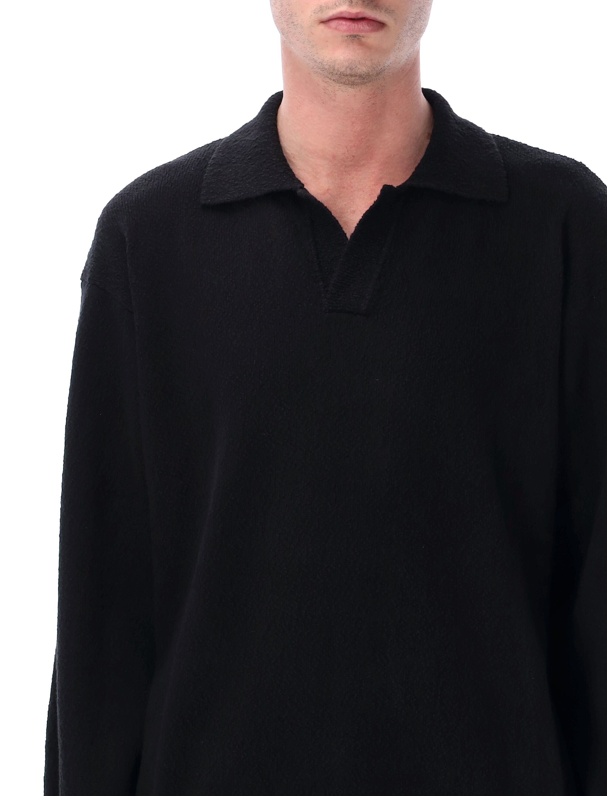 Roberto Collina irregular texture cotton polo Black Sweater