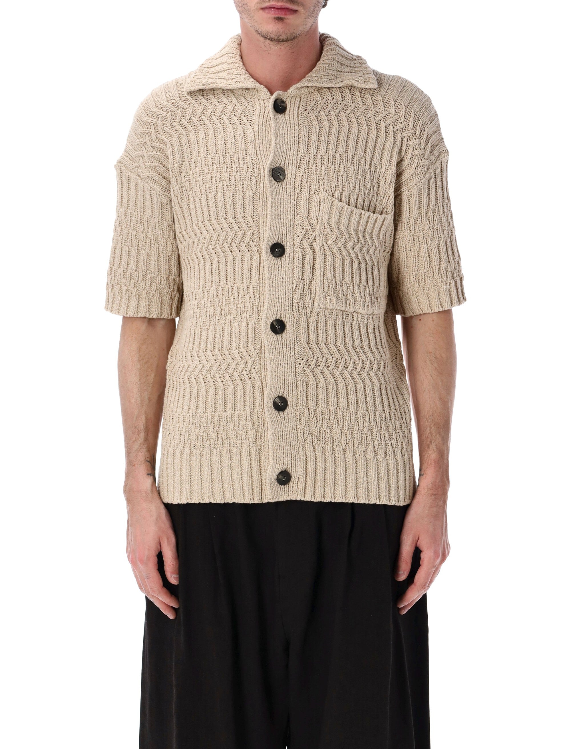 Roberto Collina Short Sleeves Cotton Cardigan Beige
