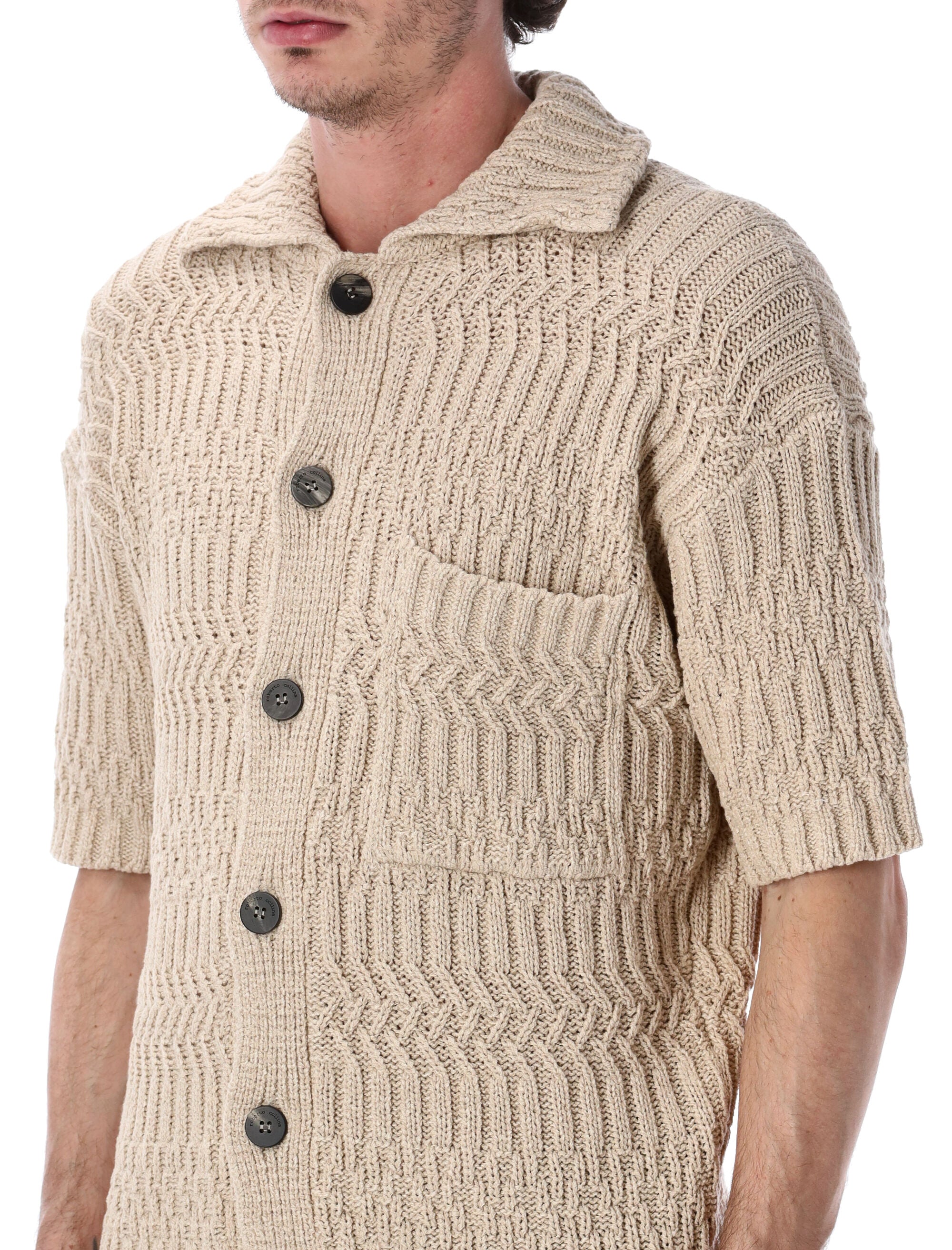 Roberto Collina Short Sleeves Cotton Cardigan Beige