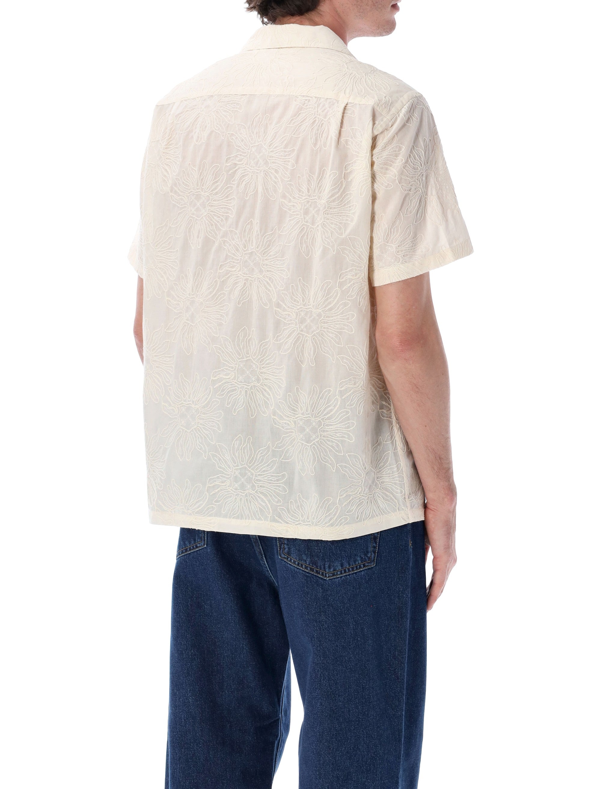 Portuguese Flannel Embroidered Duke Shirt White Cotton