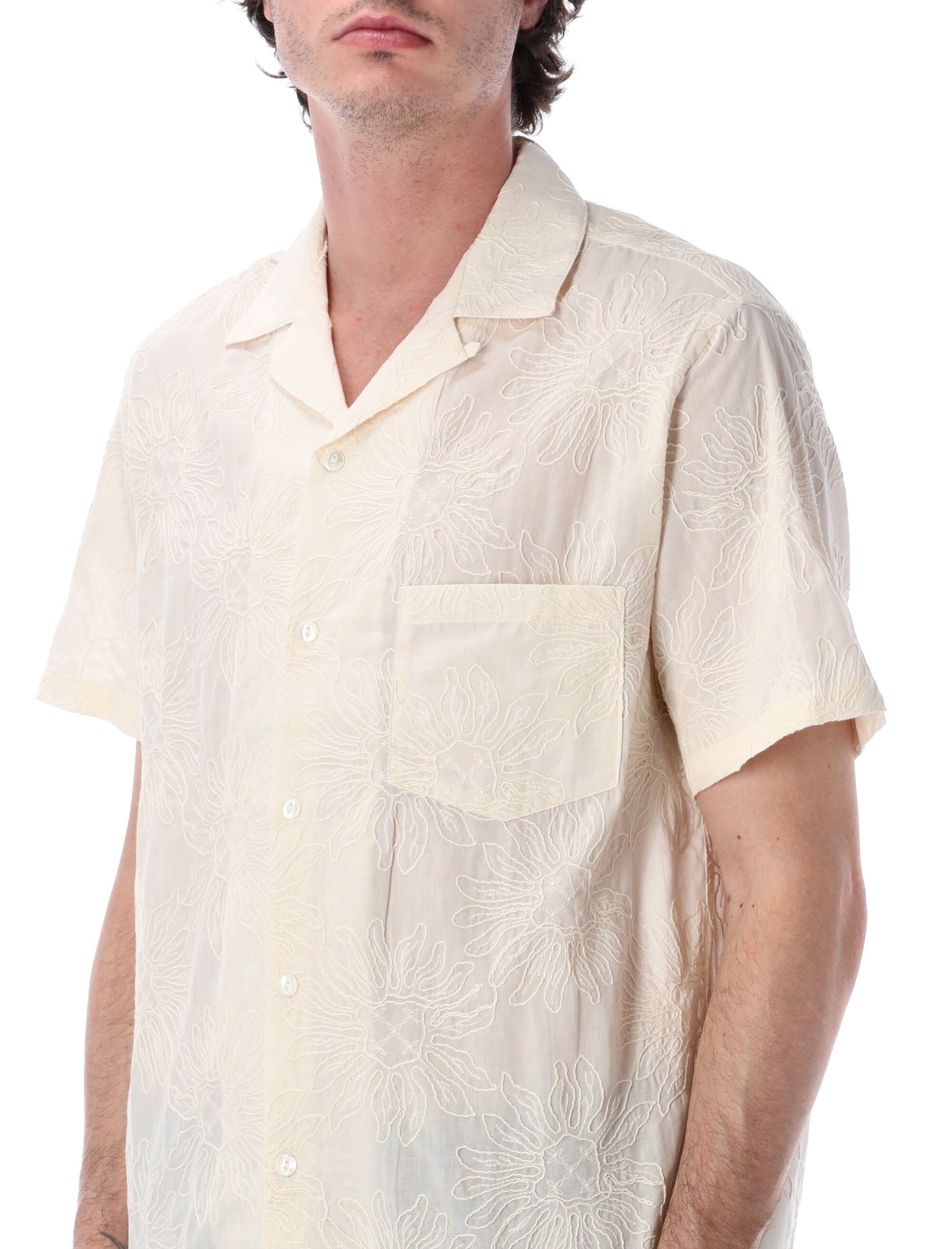 Portuguese Flannel Embroidered Duke Shirt White Cotton