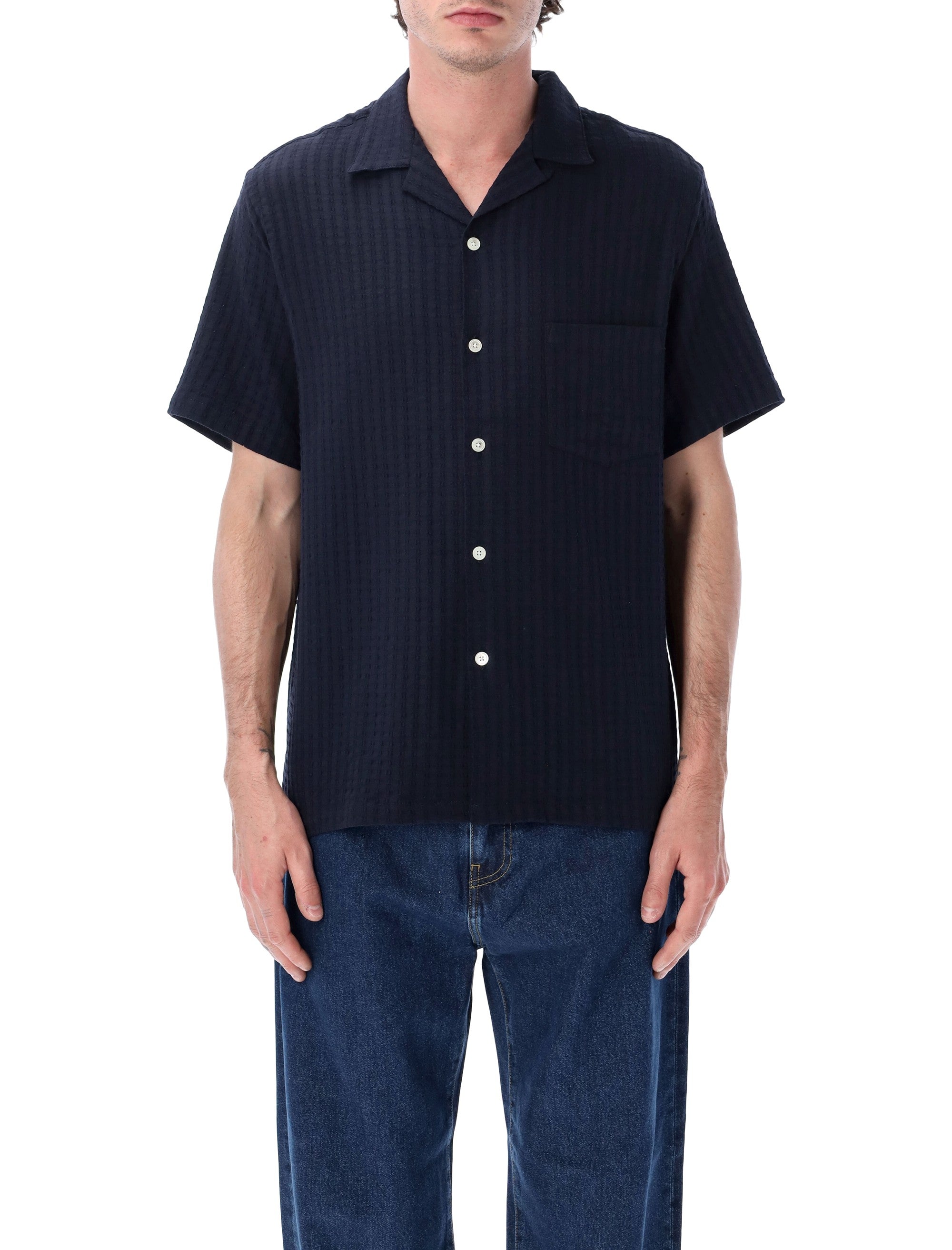 Portuguese Flannel Mondego Seersucker Shirt Navy Cotton