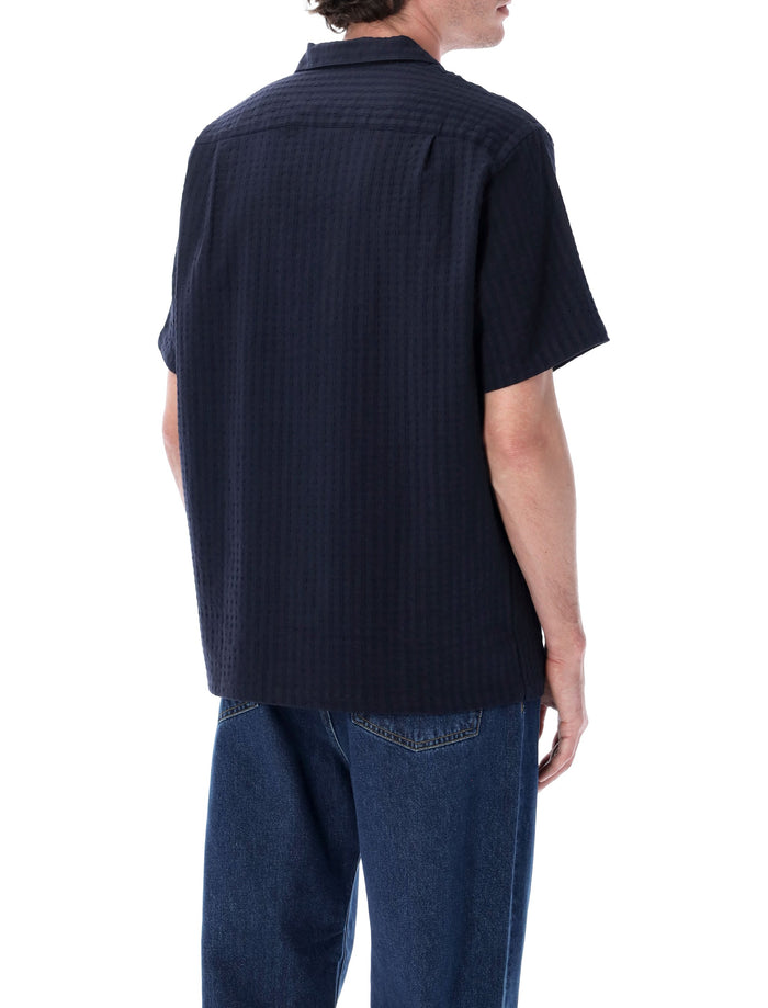 Portuguese Flannel Mondego Seersucker Shirt Navy Cotton