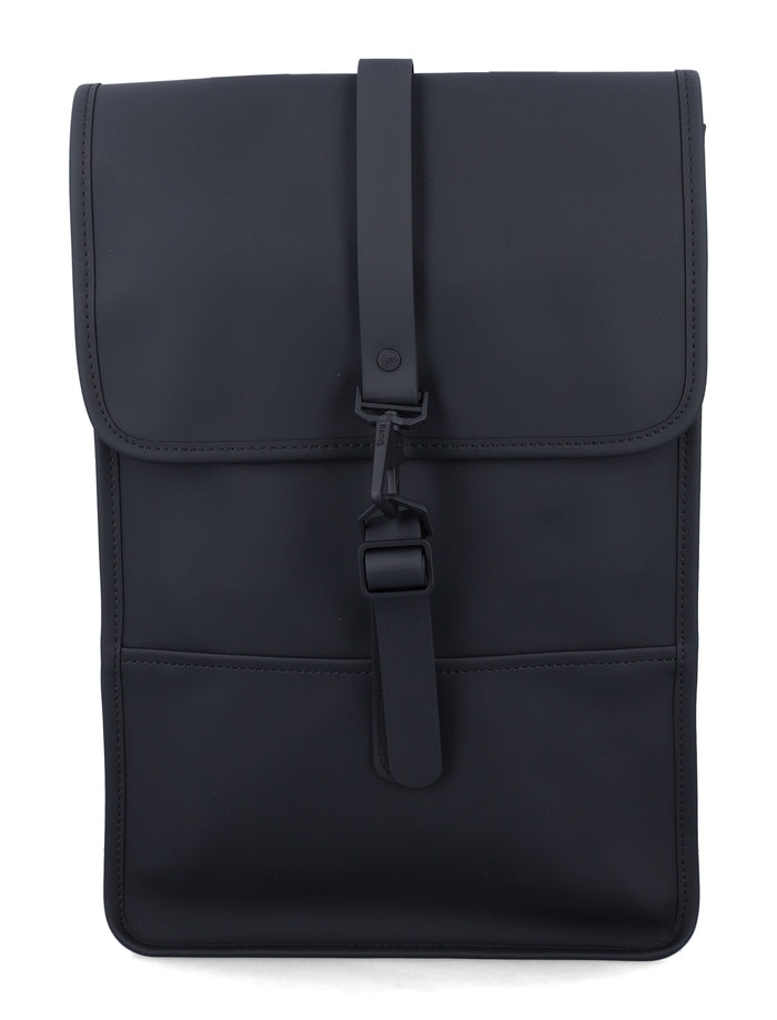 Rains Mini Waterproof Backpack with Buckle Closure Black Polyester Coating