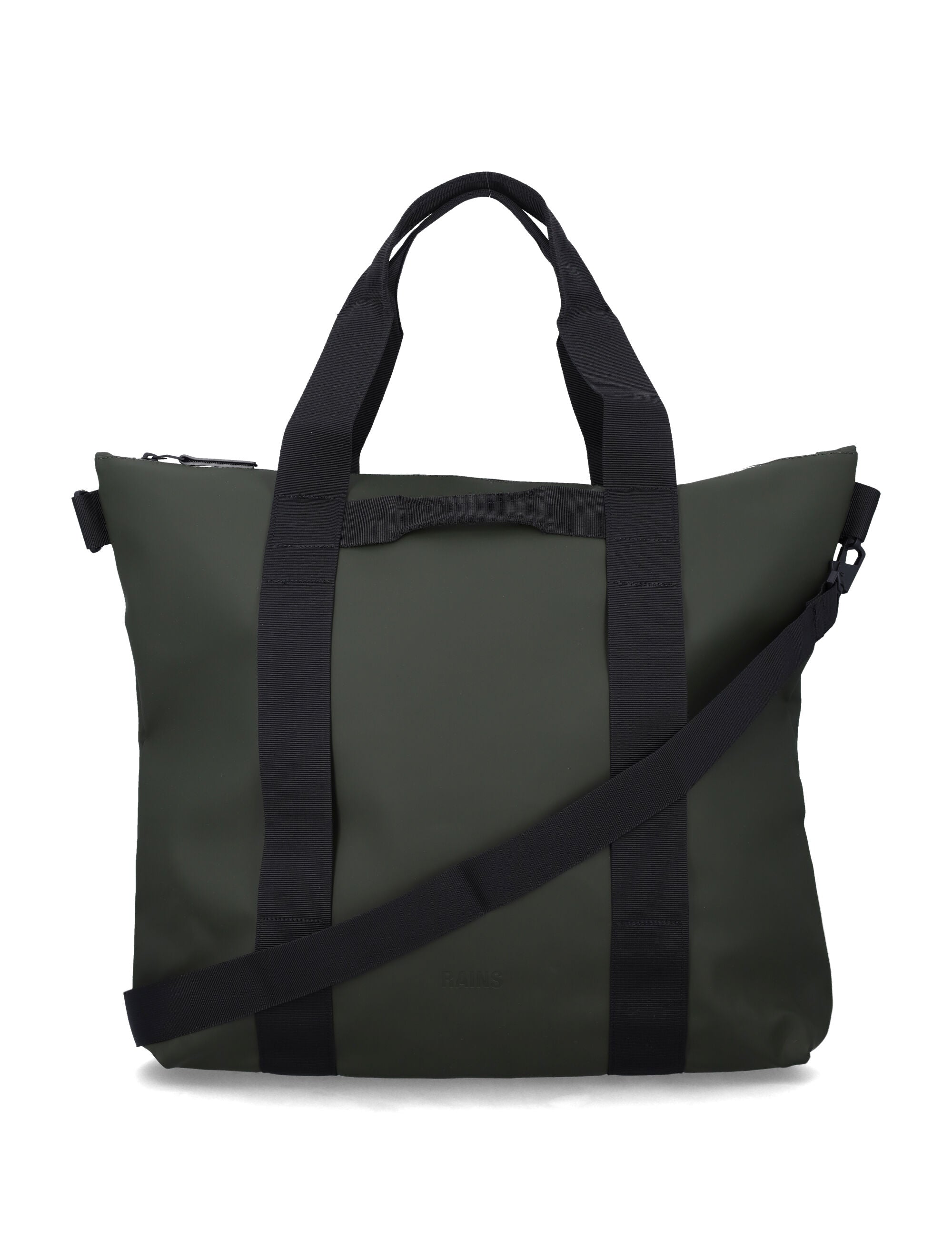 Rains Black Waterproof Tote Bag Green Polyester Coating