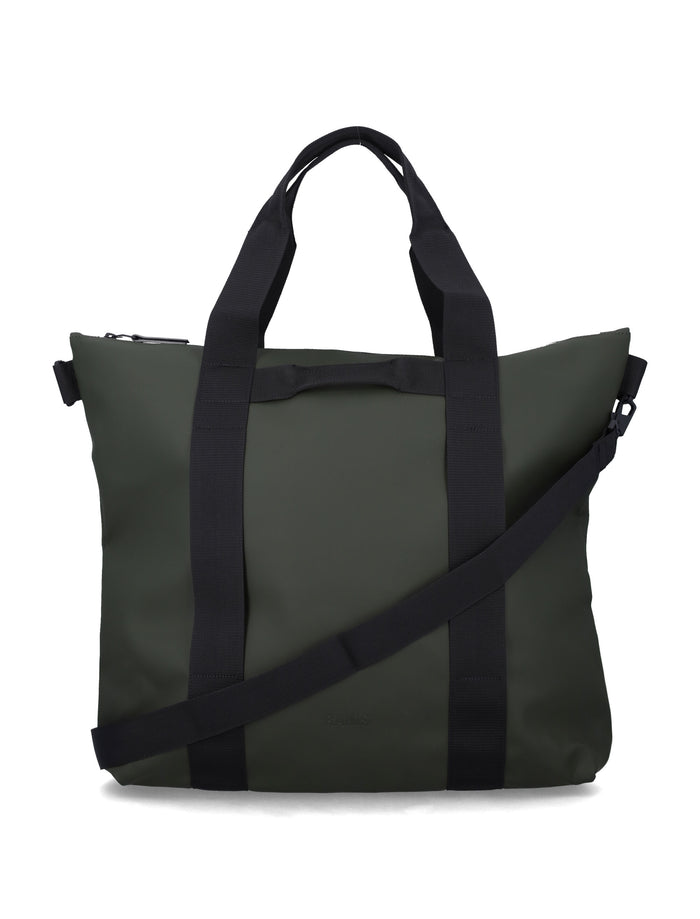 Rains Black Waterproof Tote Bag Green Polyester Coating