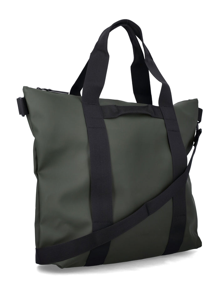 Rains Black Waterproof Tote Bag Green Polyester Coating