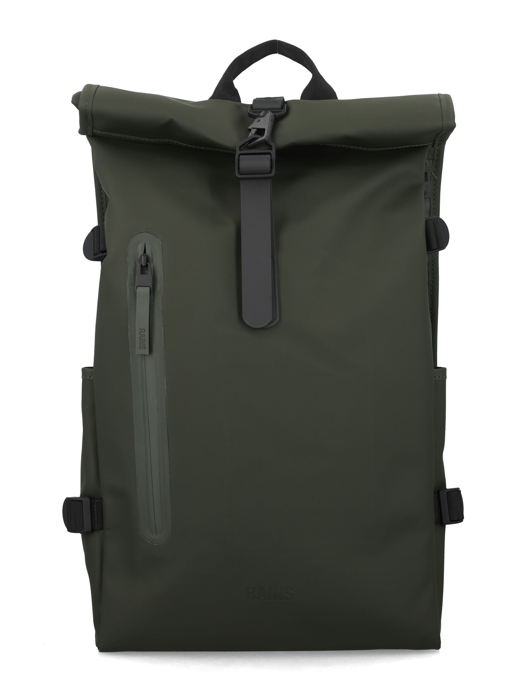 Rains Rolltop Large Waterproof Backpack with Laptop Pocket Green Polyester Coating