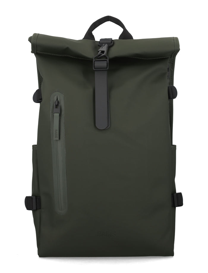 Rains Rolltop Large Waterproof Backpack with Laptop Pocket Green Polyester Coating
