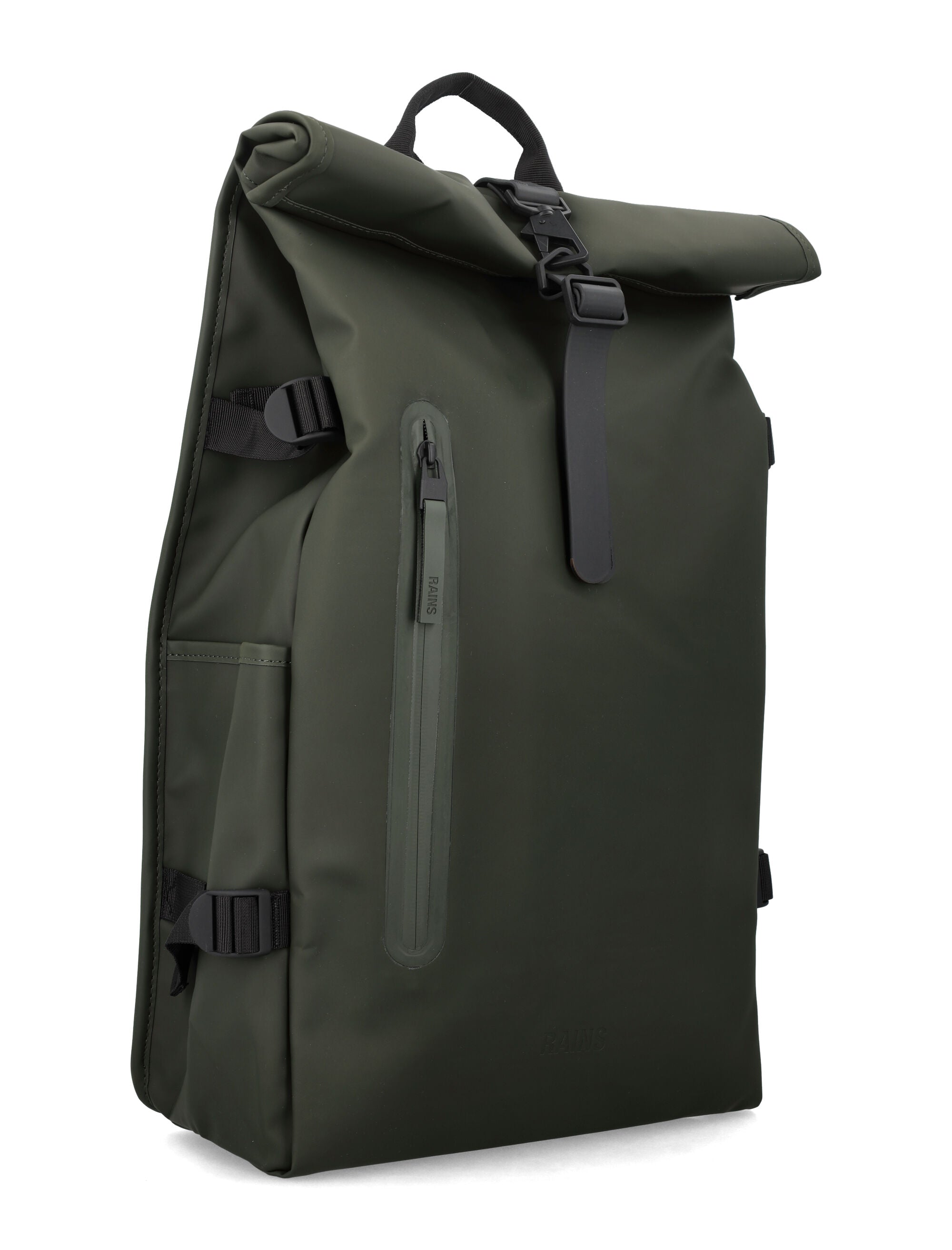 Rains Rolltop Large Waterproof Backpack with Laptop Pocket Green Polyester Coating