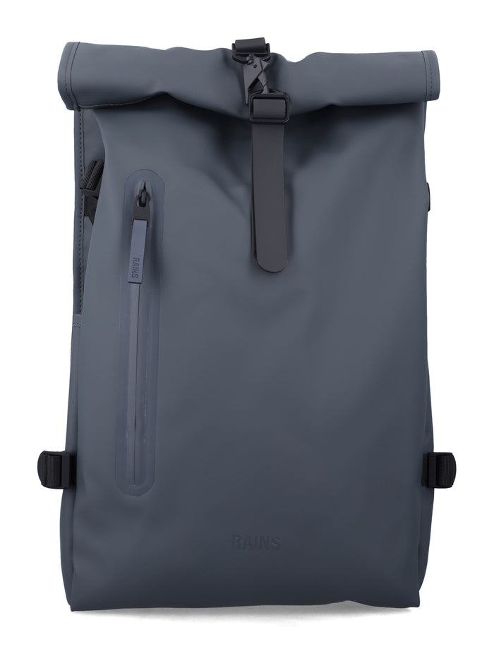 Rains Rolltop Large Waterproof Backpack with Laptop Pocket Dark Grey Polyester Coating