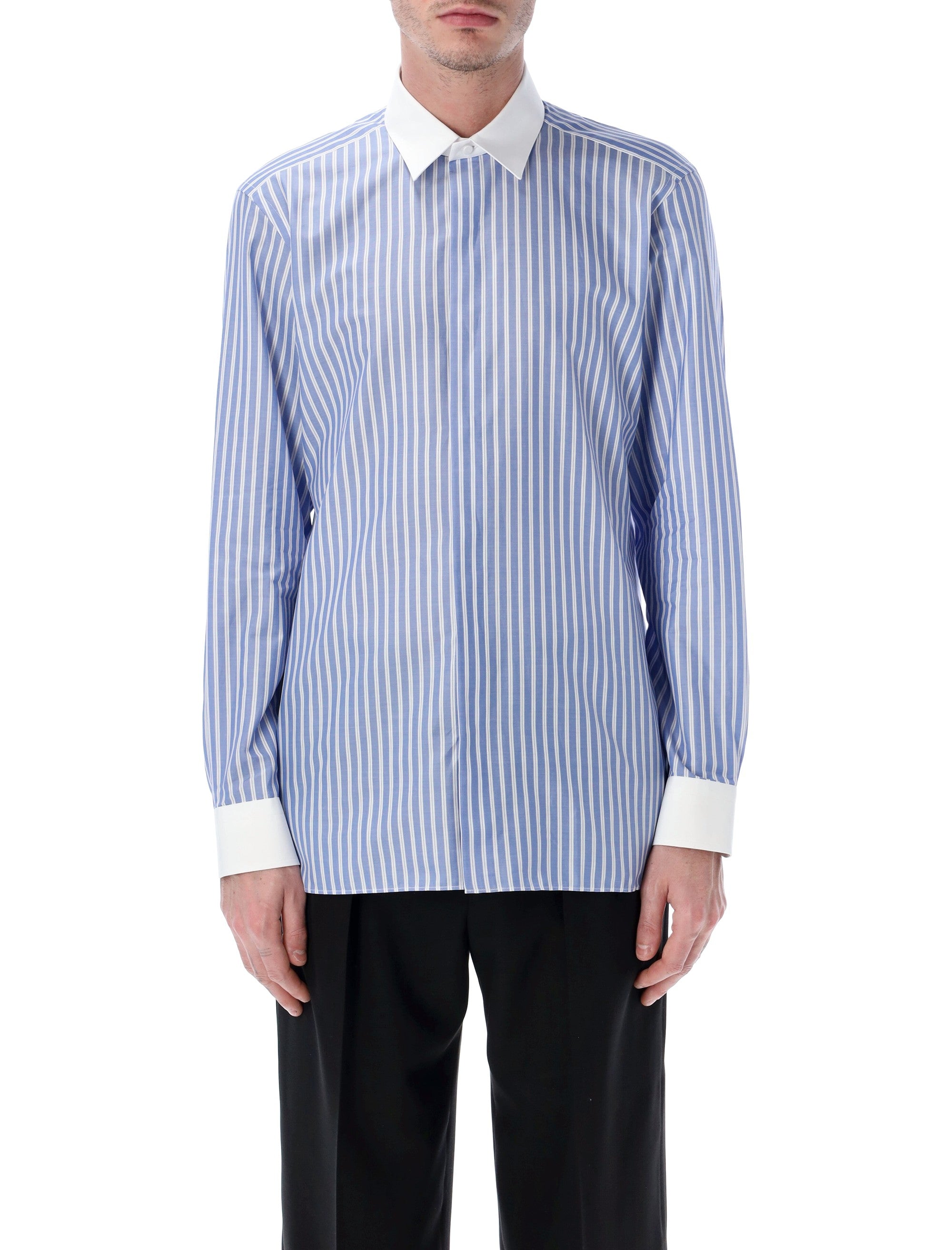 Tom Ford Wide Stripe Cotton Shirt Blue White
