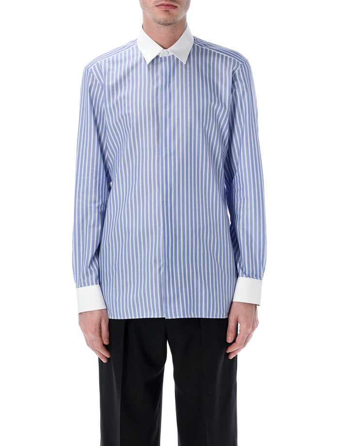 Tom Ford Wide Stripe Cotton Shirt Blue White
