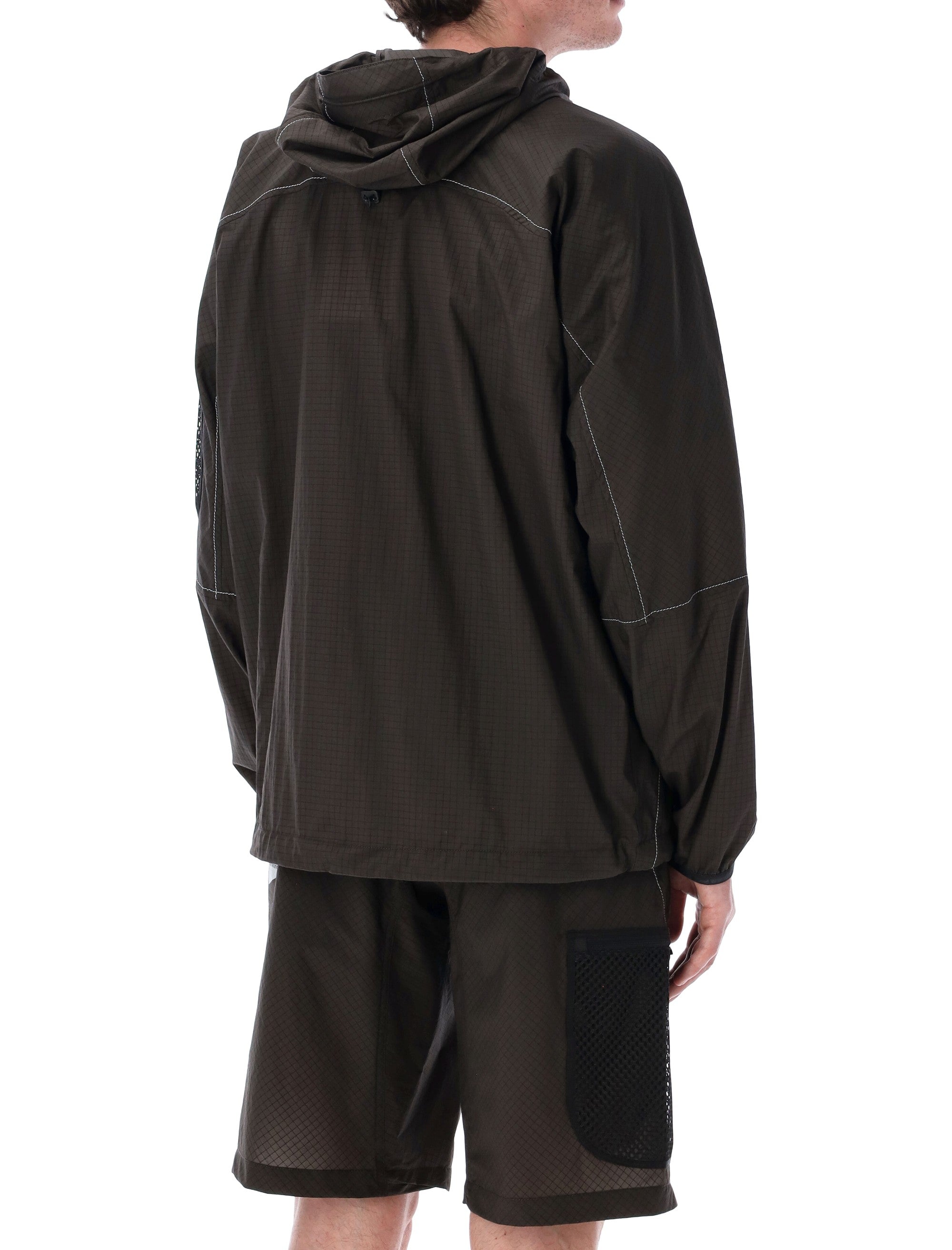 And Wander Breath Rip Hooded Jacket Charcoal Nylon Inserts