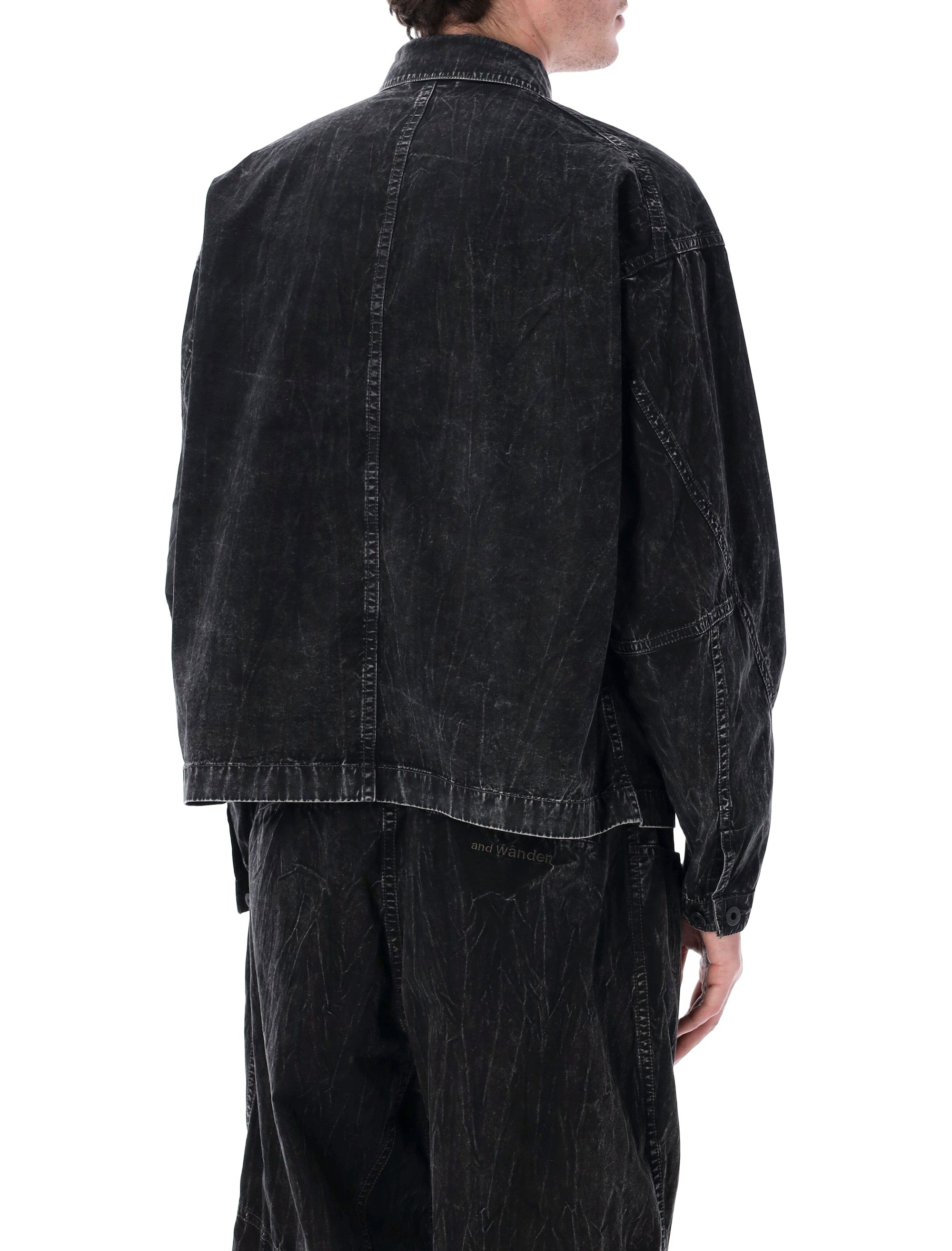 And Wander Black Textured Shirt Jacket Cotton