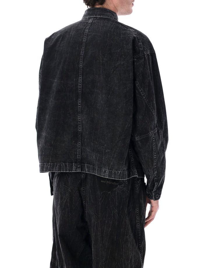 And Wander Black Textured Shirt Jacket Cotton