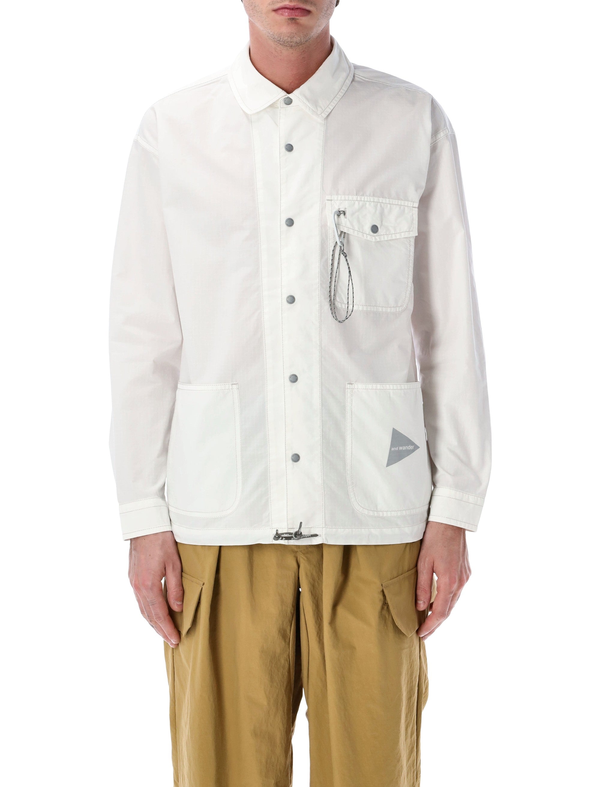 And Wander Technical Shirt Jacket White Cotton