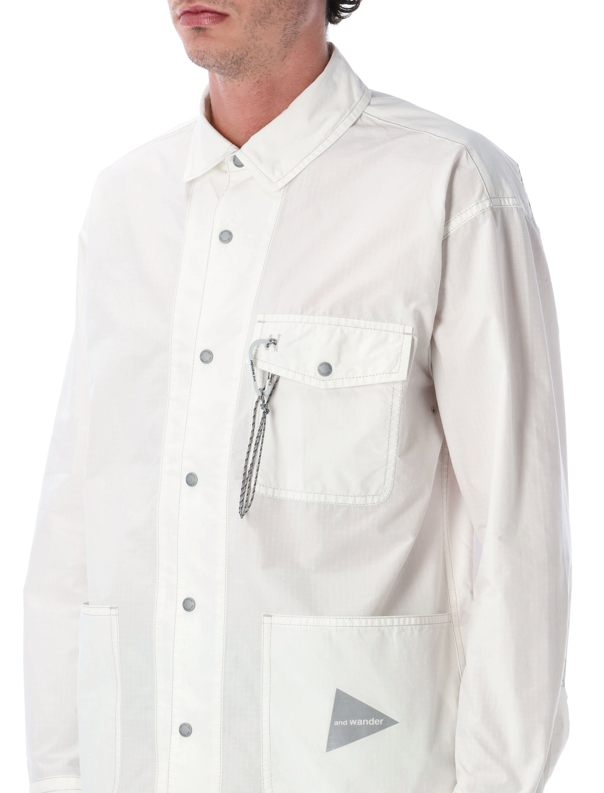 And Wander Technical Shirt Jacket White Cotton