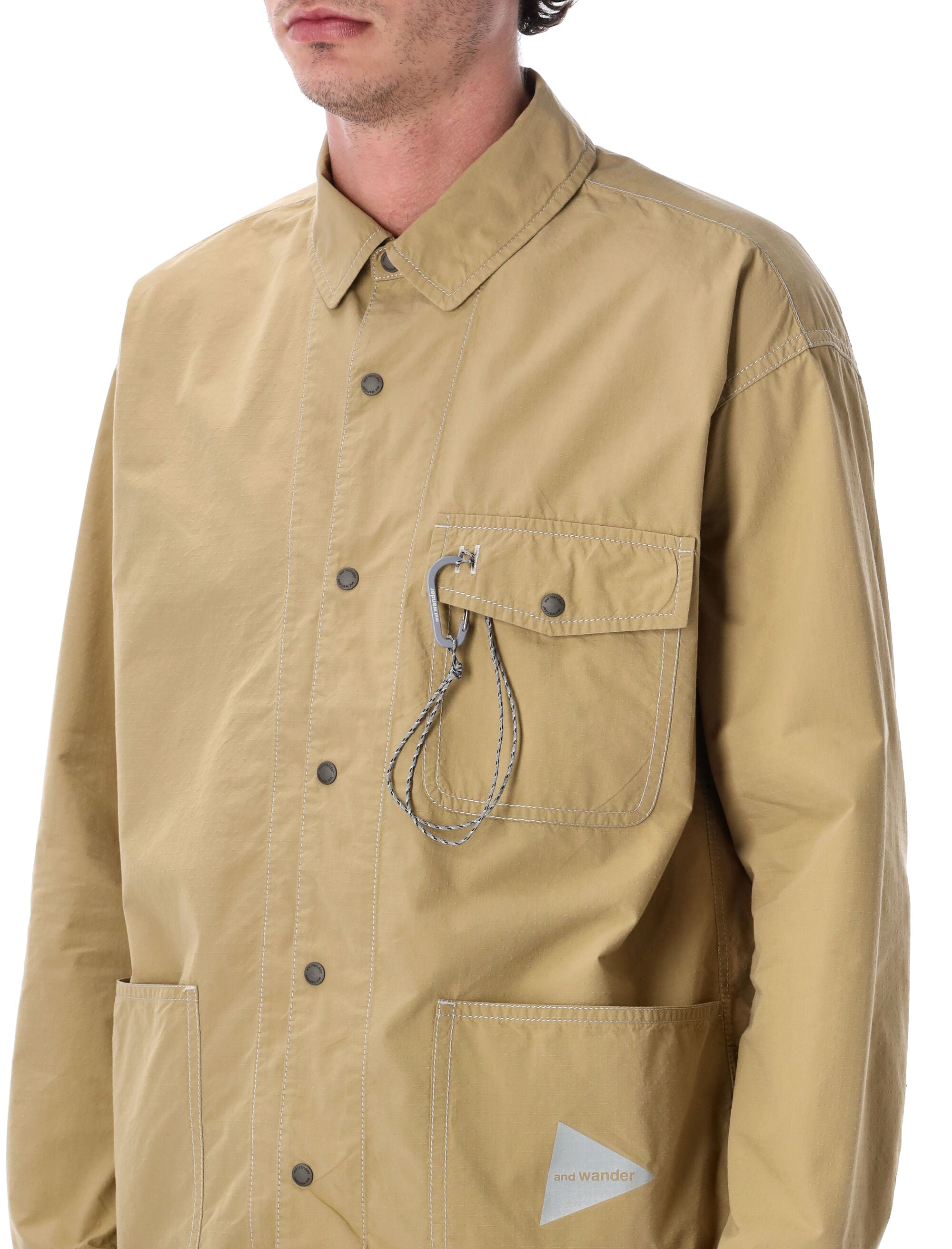 And Wander Technical Shirt Jacket Beige Cotton