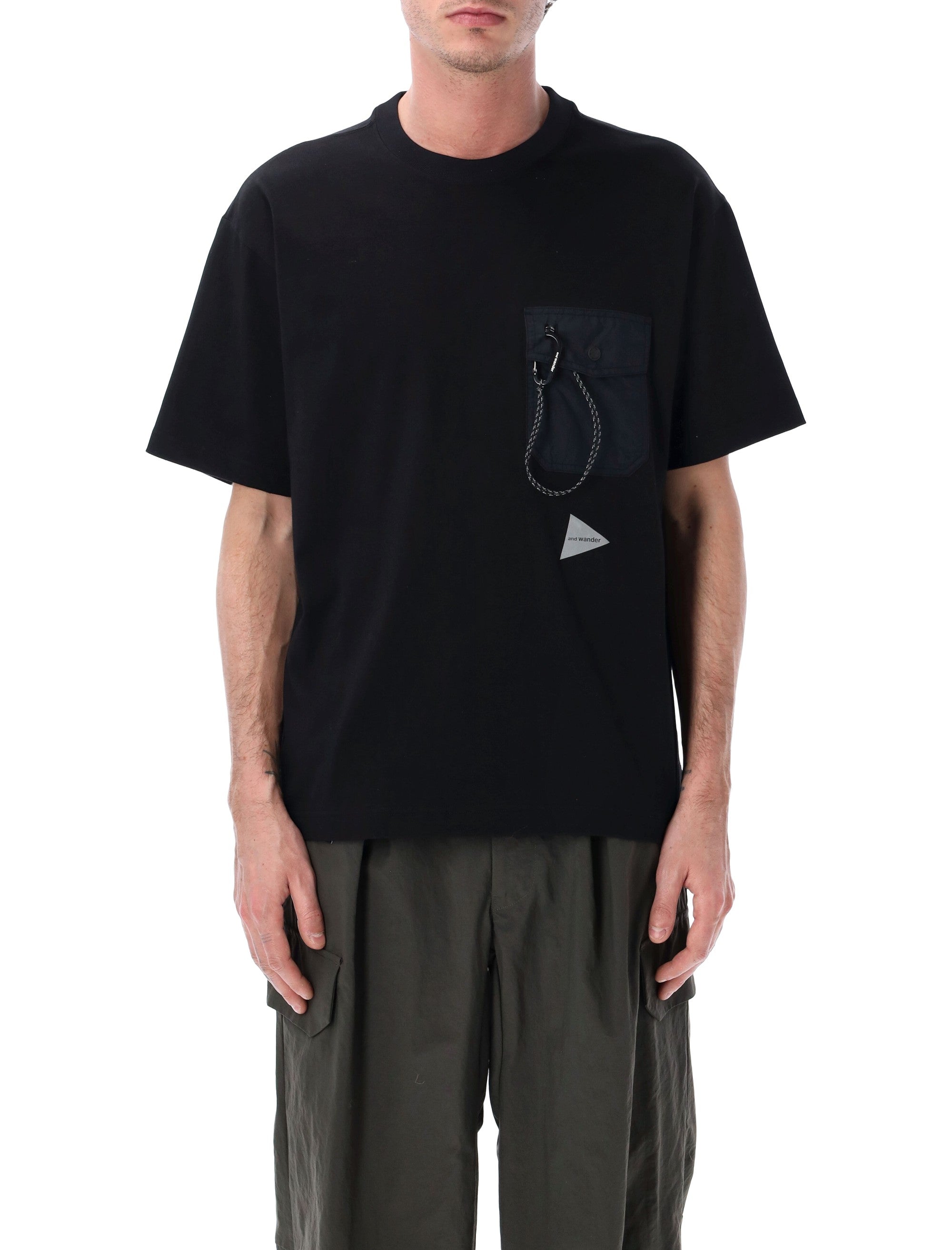 And Wander Pocket T-Shirt Black Polyester Tshirt
