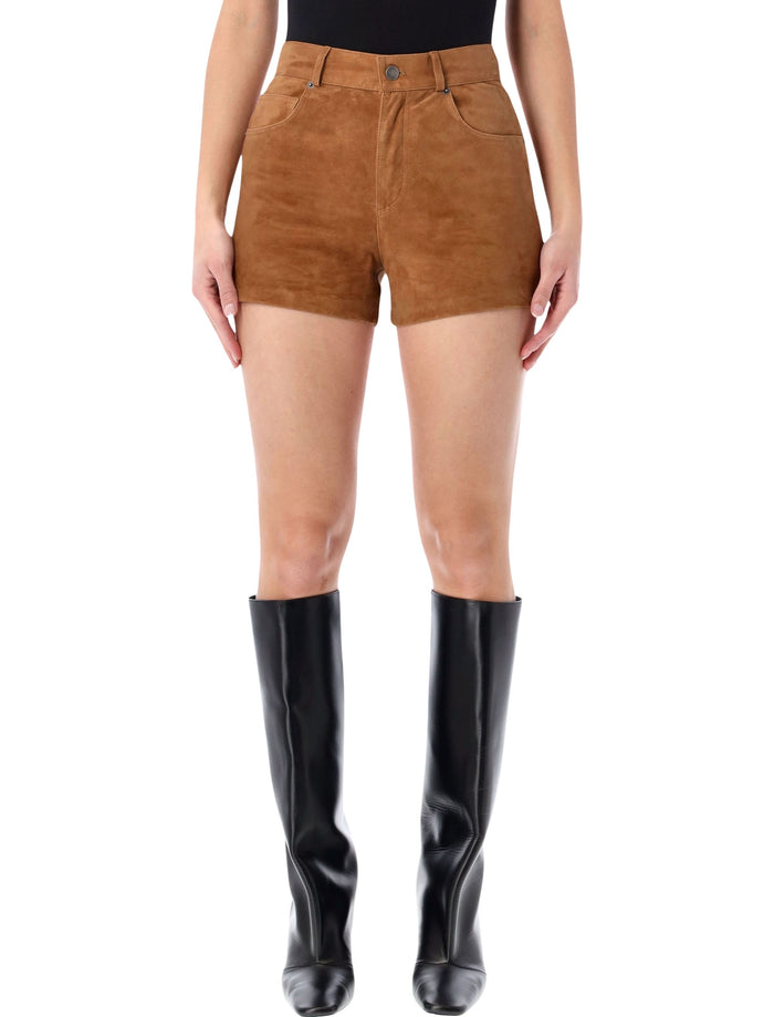 Haikure Brit High-Waist Suede Shorts Brown Goat