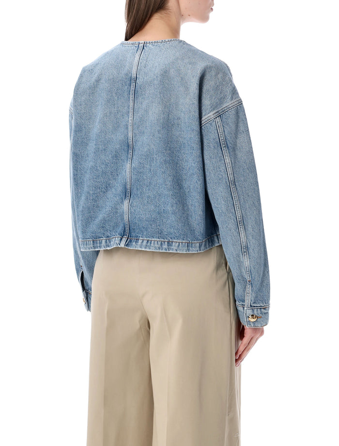 Anine Bing Blanchet cropped denim jacket Caspiac Blue Regenerative Cotton