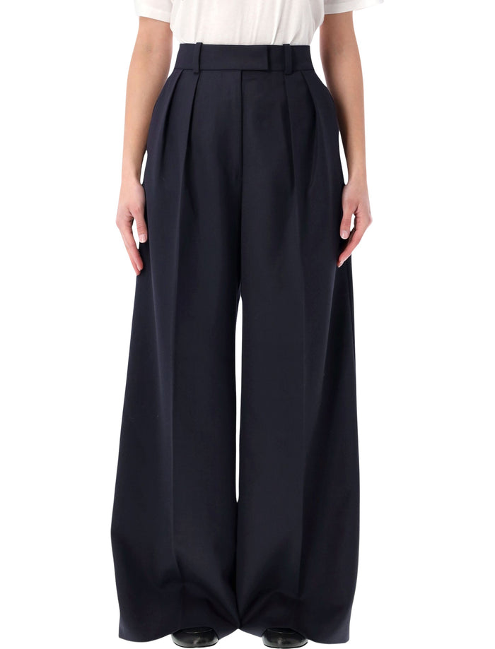 Lou wool blend wide trousers Navy Polyester Pant