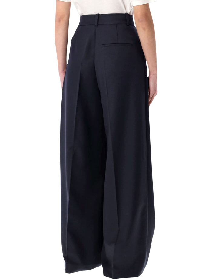 Lou wool blend wide trousers Navy Polyester Pant