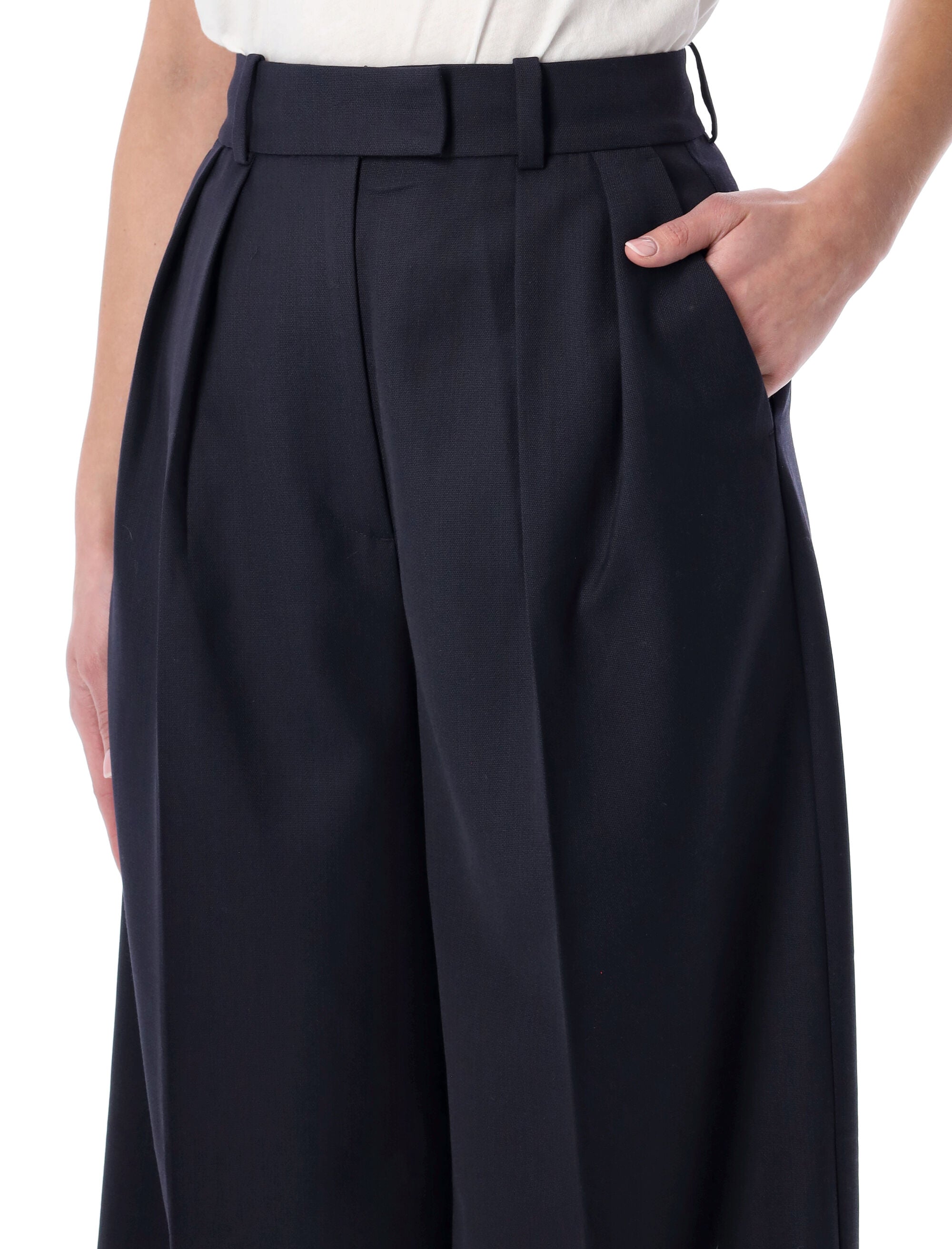 Lou wool blend wide trousers Navy Polyester Pant