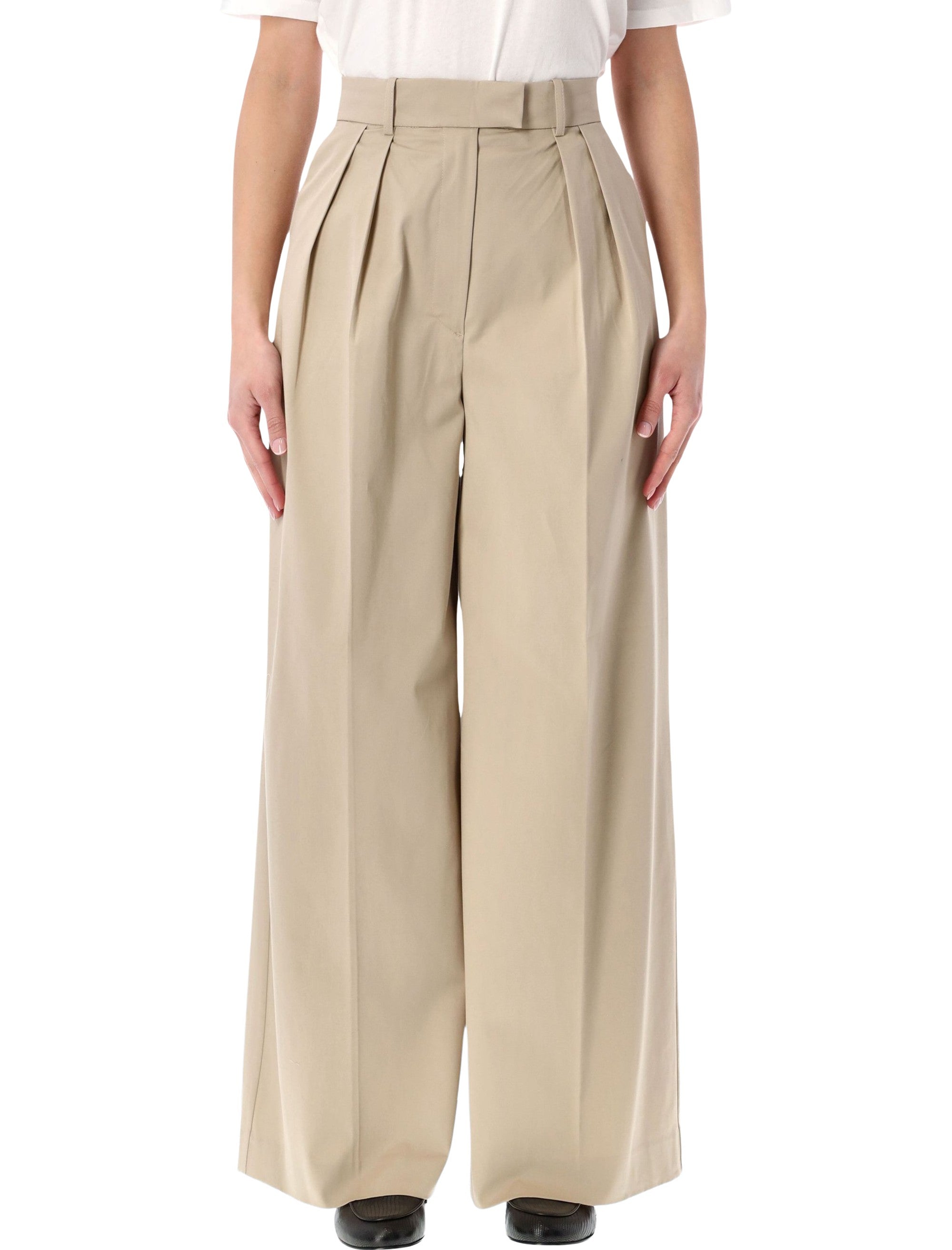 Anine Bing Lou high-rise wide trousers Beige Cotton Pant