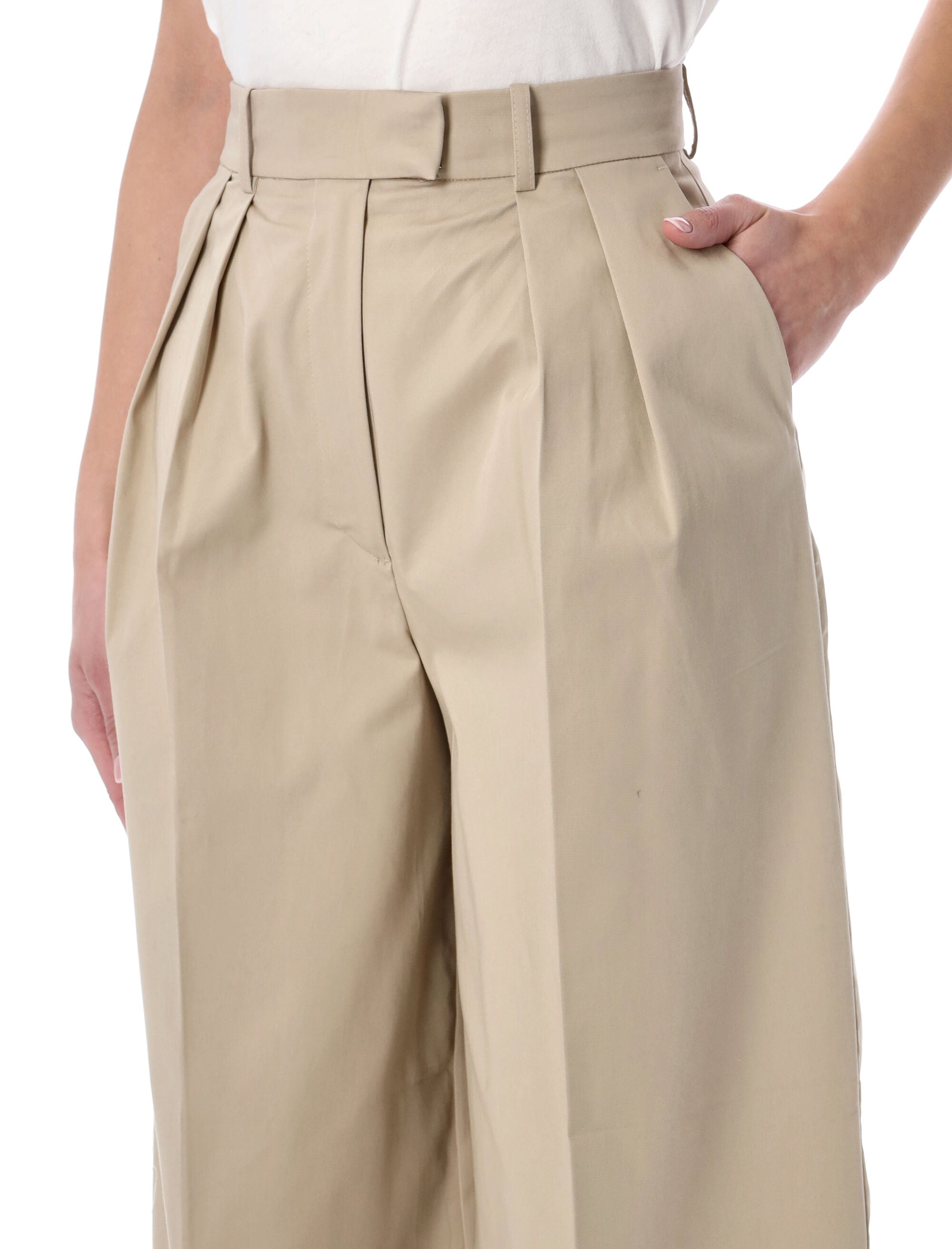Anine Bing Lou high-rise wide trousers Beige Cotton Pant