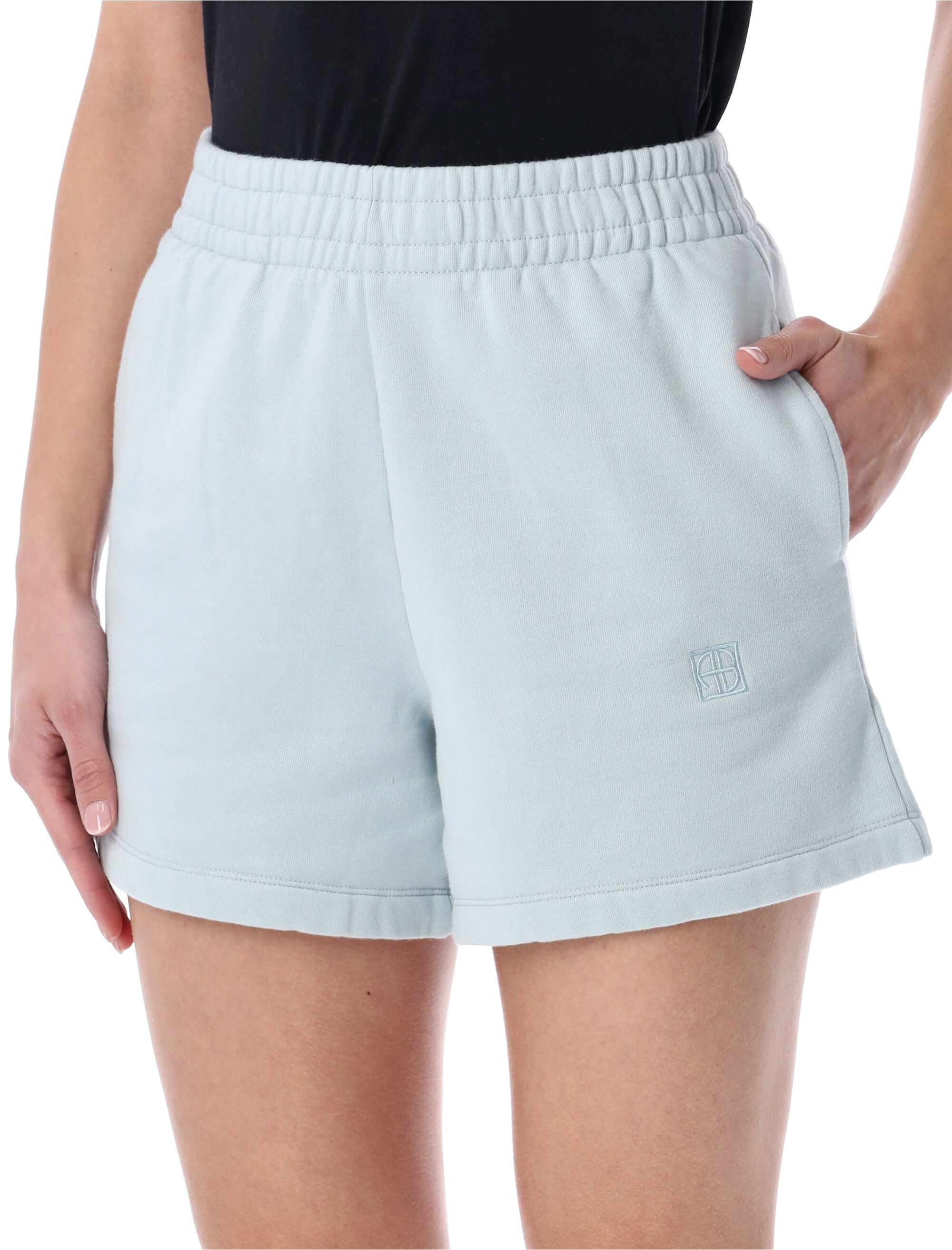 Anine Bing Kam lightweight sweat shorts Light Blue Cotton