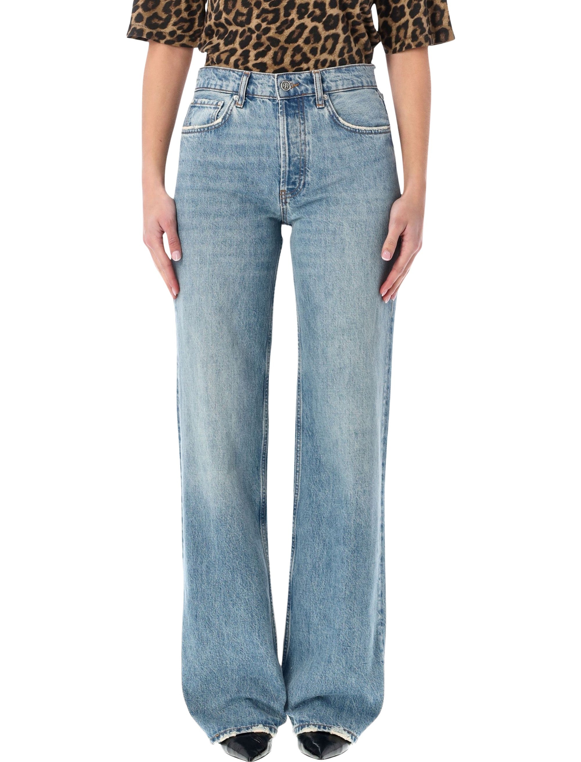 Hugh Wide-Leg Jeans Anine Bing Washed Blue Regenerative Cotton