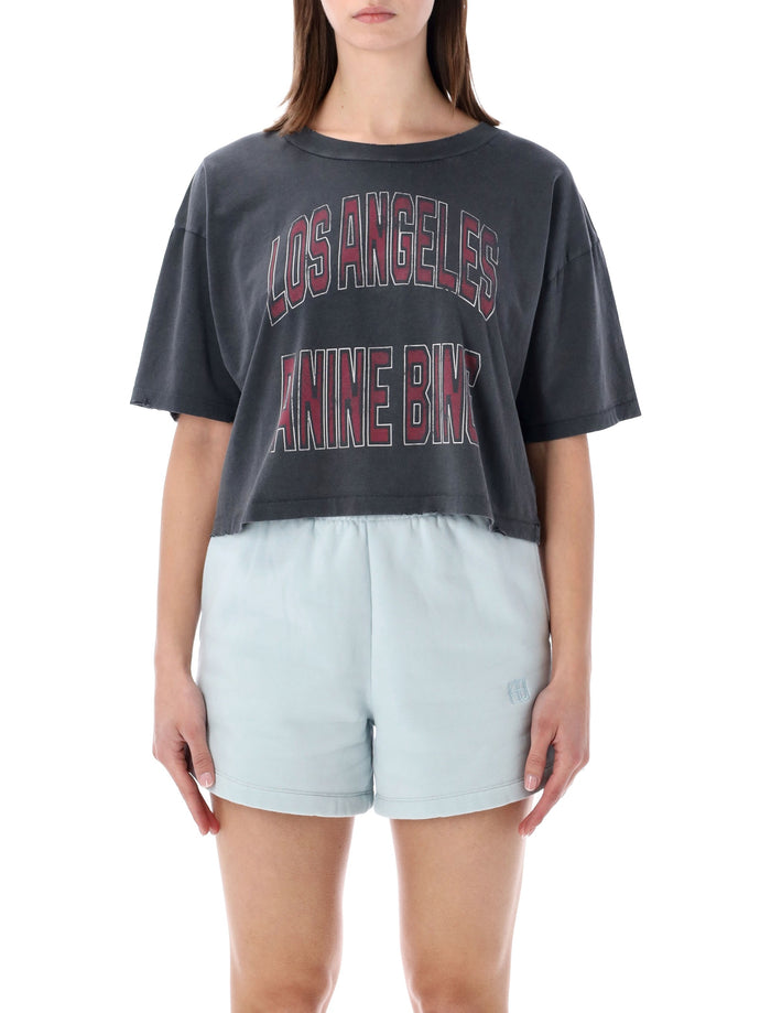 Anine Bing Johnny cropped graphic t-shirt Washed Black Cotton Tshirt