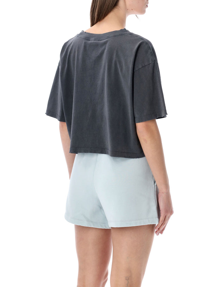 Anine Bing Johnny cropped graphic t-shirt Washed Black Cotton Tshirt