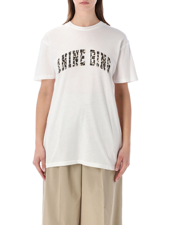Anine Bing Logo Leo T-Shirt Ivory Cotton Tshirt