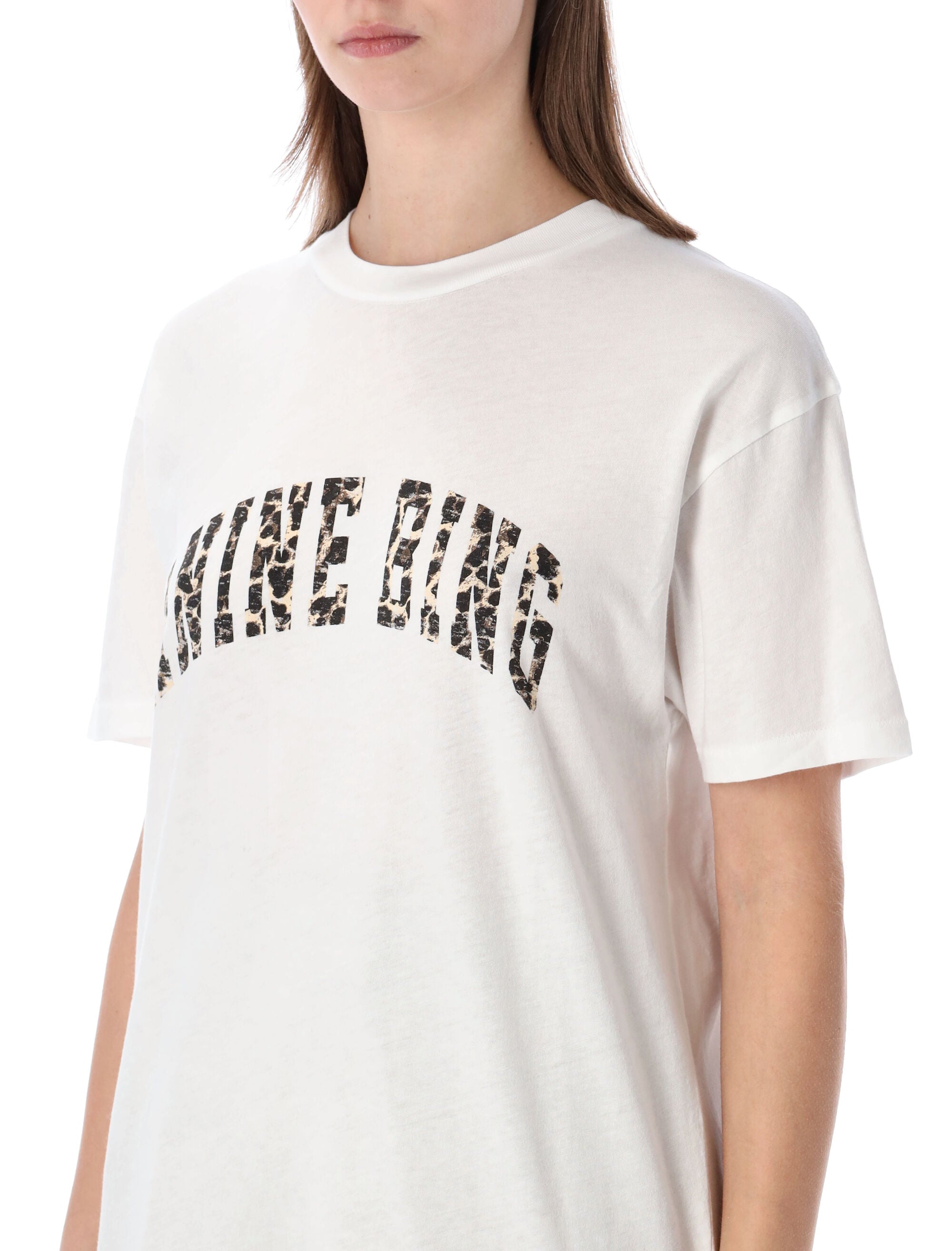 Anine Bing logo leo t-shirt Ivory Cotton Tshirt